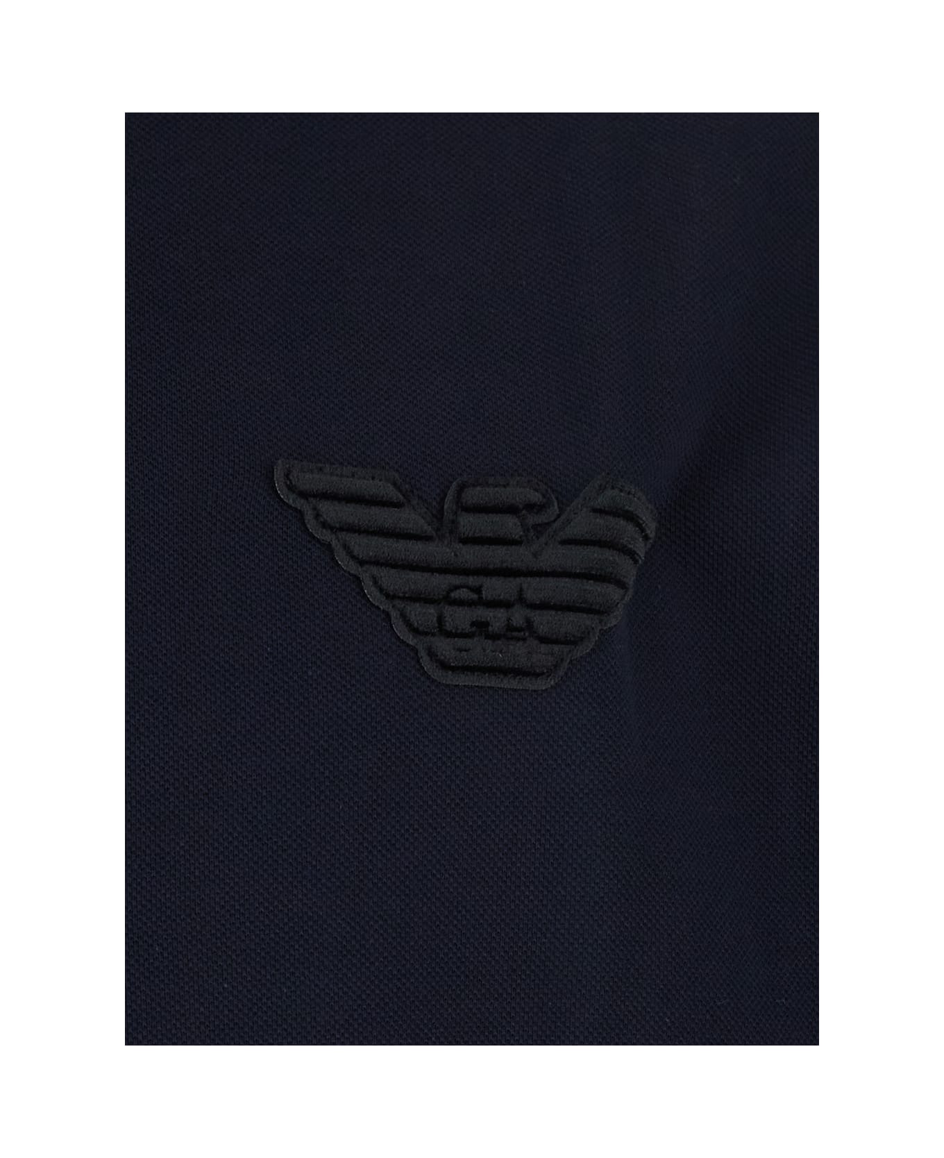 Emporio Armani Blue Polo Shirt With Classic Collar And Front Logo In Cotton Man - Blu