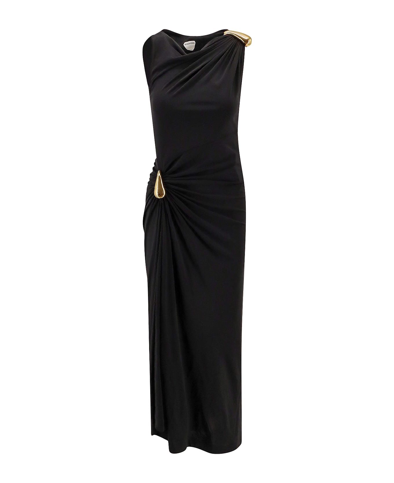 Bottega Veneta Viscose Long Dress With Gold Metal Details - Black
