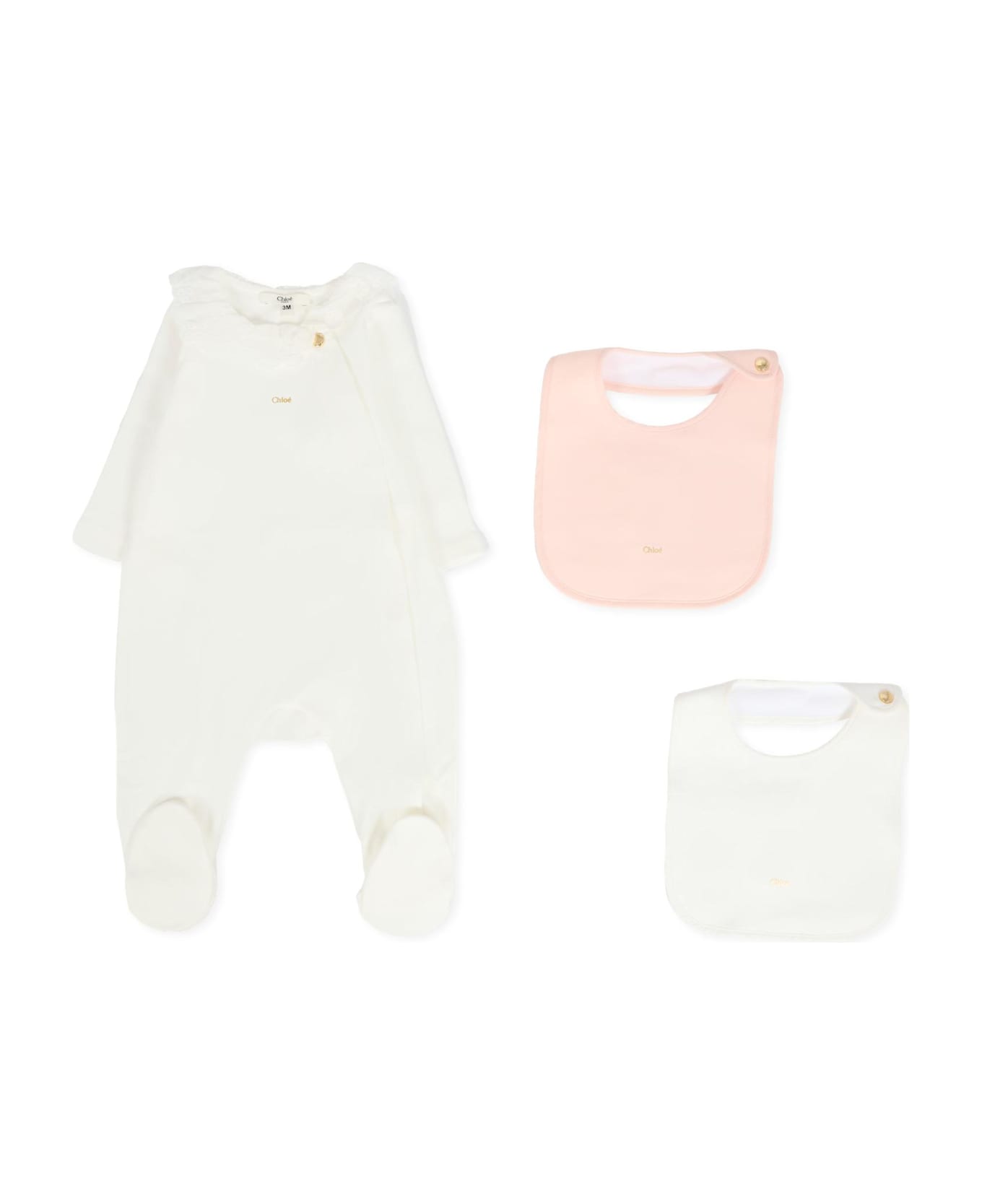 Chloé White Babygrow Set For Baby Girl With Logo - White