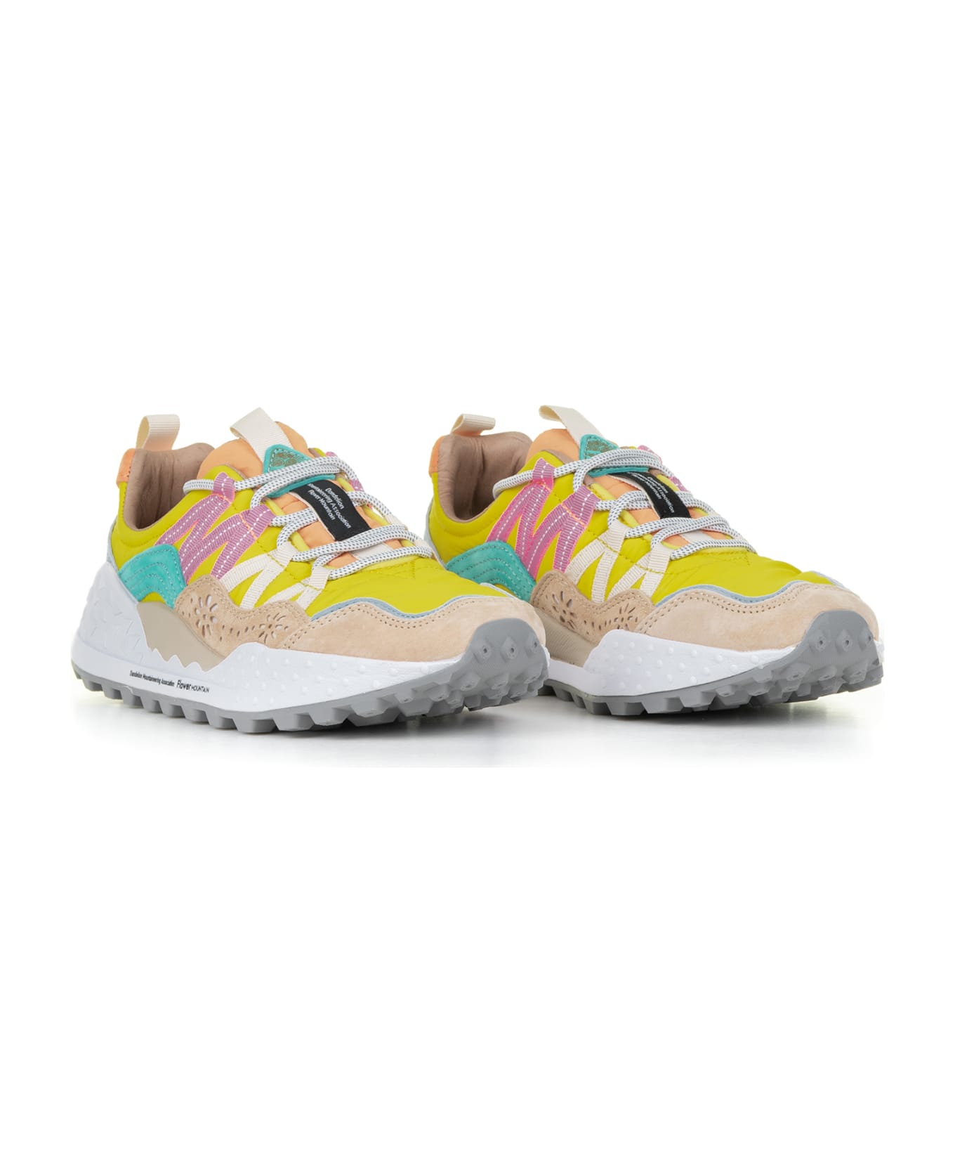 Flower Mountain Multicolored Washi Sneakers In Suede And Nylon - BEIGE YELLOW