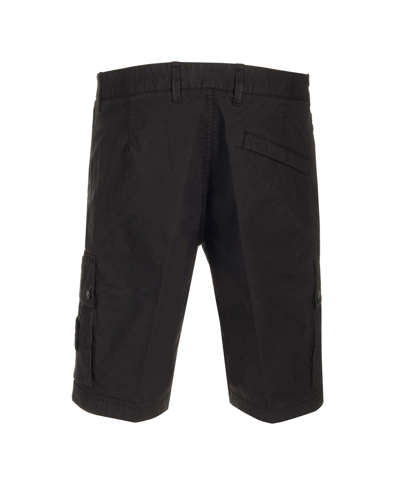 Stone Island Black Cotton Bermuda Shorts - Black