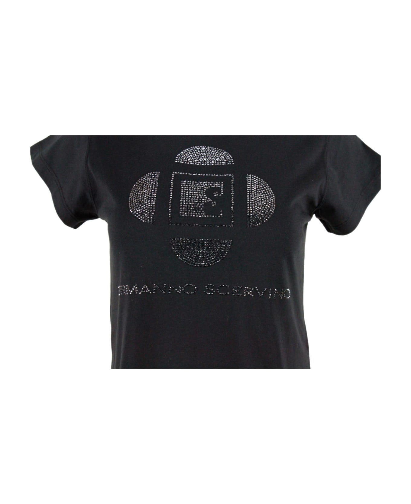 Ermanno Scervino Short Sleeve Crewneck T-shirt With Crystal Logo - Black