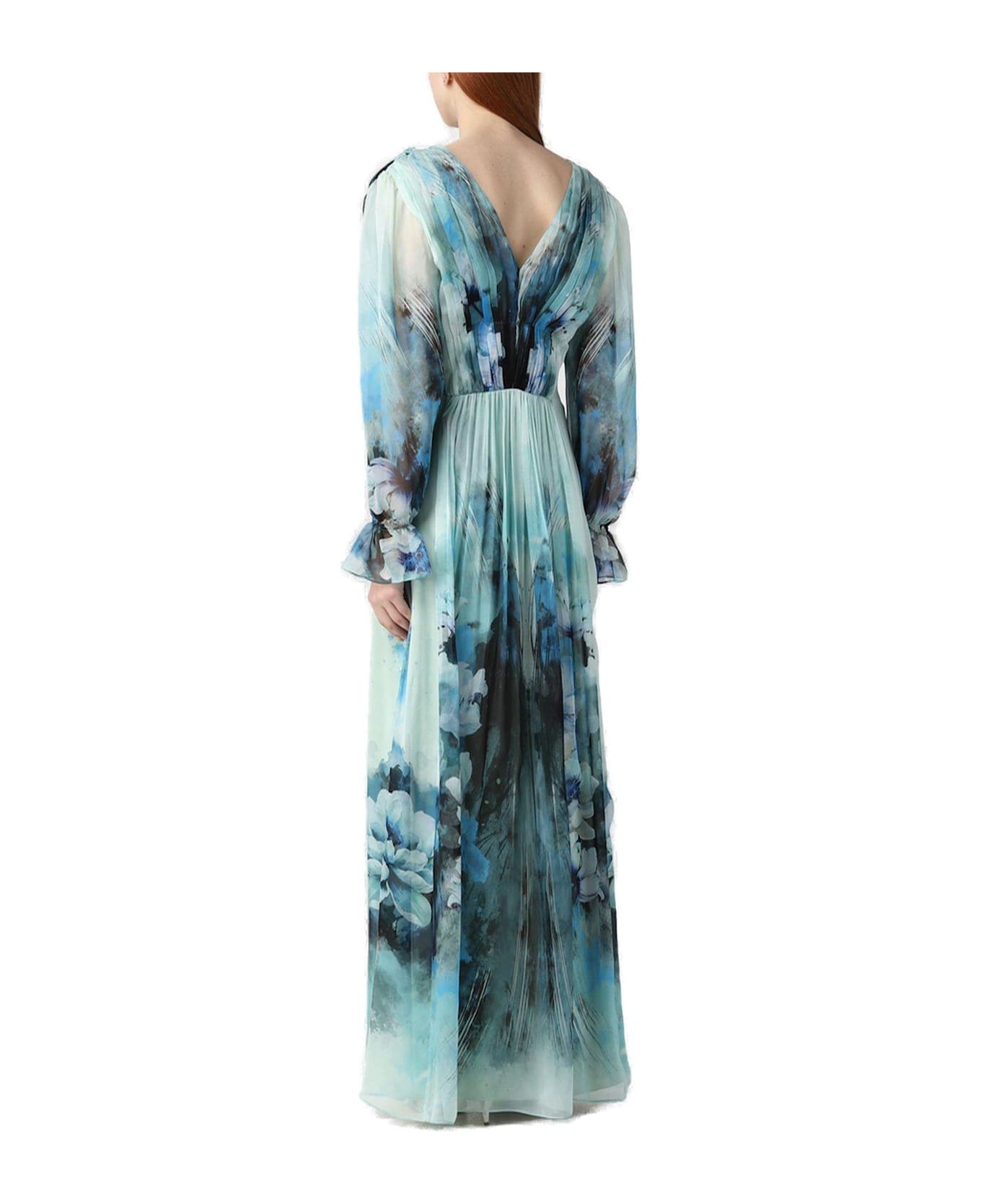 Alberta Ferretti Floral Printed Pleated Midi Dress Alberta Ferretti - LIGHT BLUE