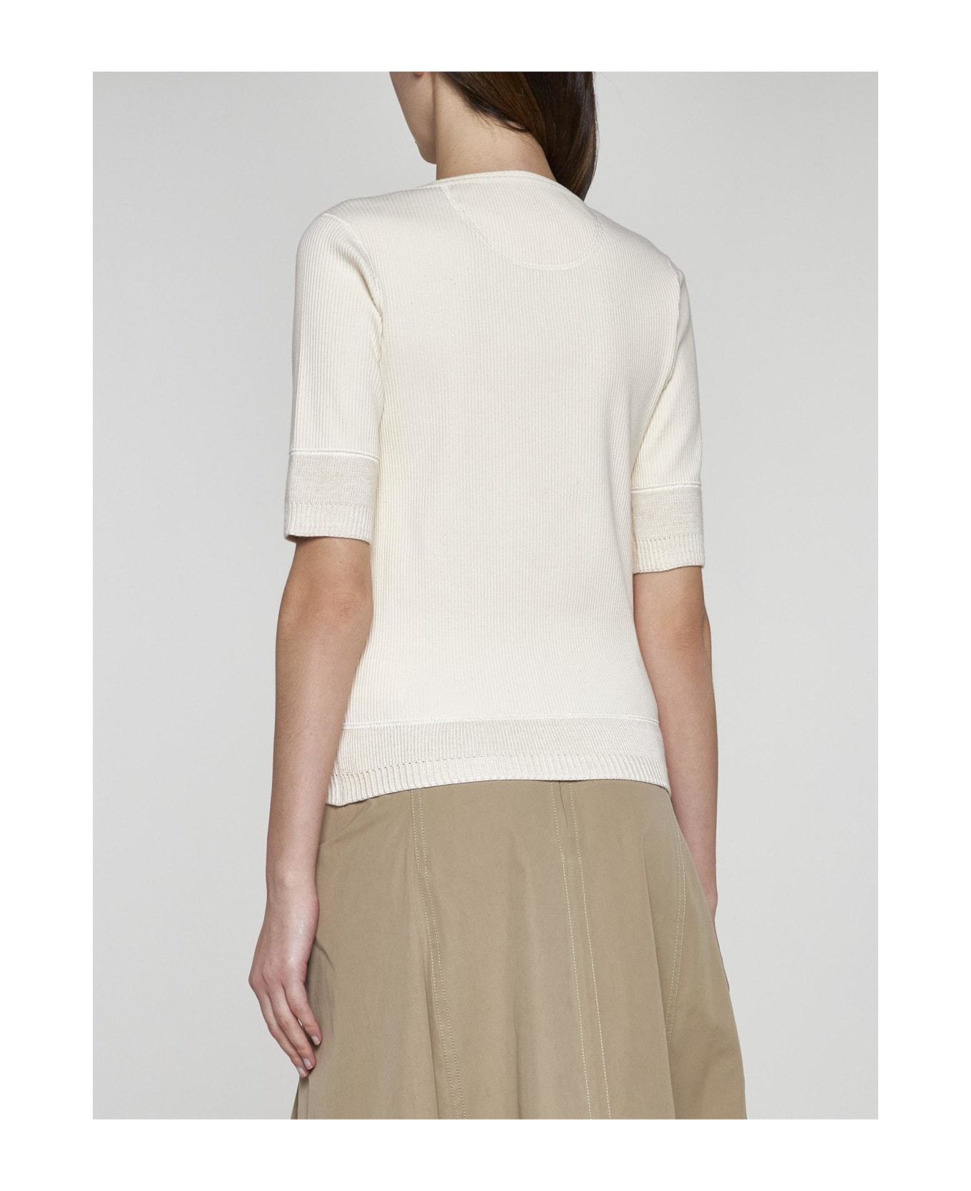Bottega Veneta Ribbed Knit Cotton Top - IVORY
