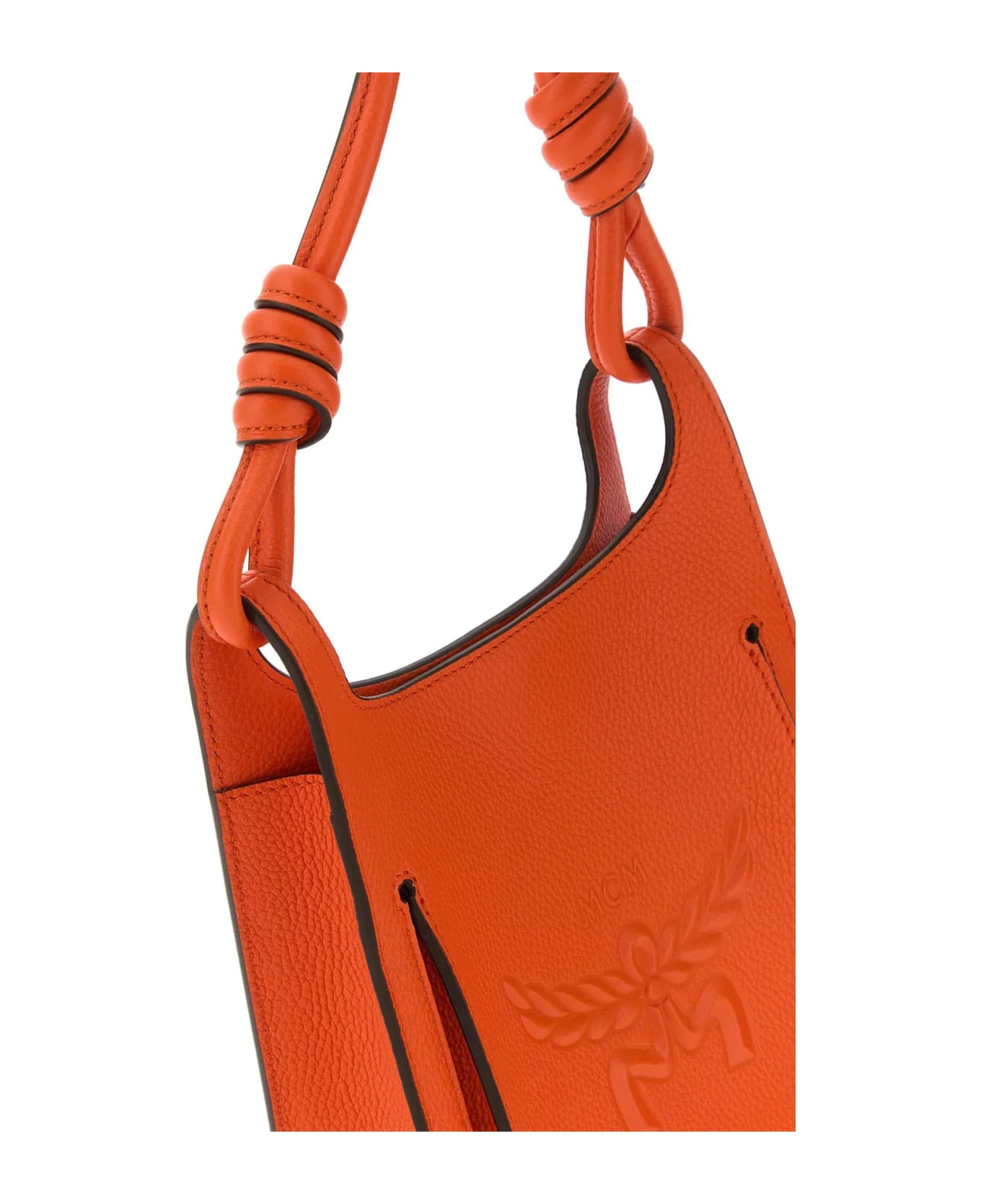 MCM Dark Orange Leather Mini Himmel Hobo Crossbody Bag - ORANGE