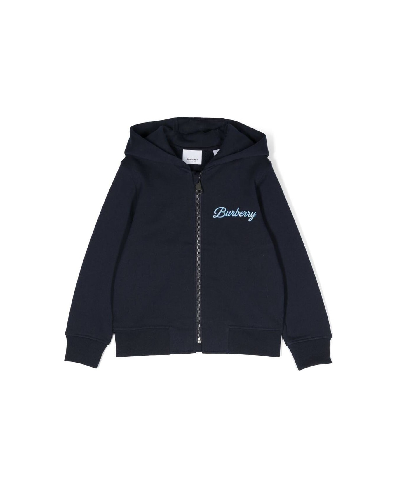Burberry Blue Zip-up Hoodie With Logo Print In Cotton Kids - Blu