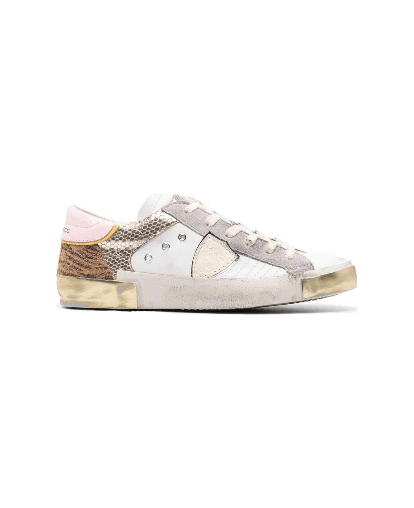 Philippe Model Prsx Low Sneakers - White, Animalier And Gold