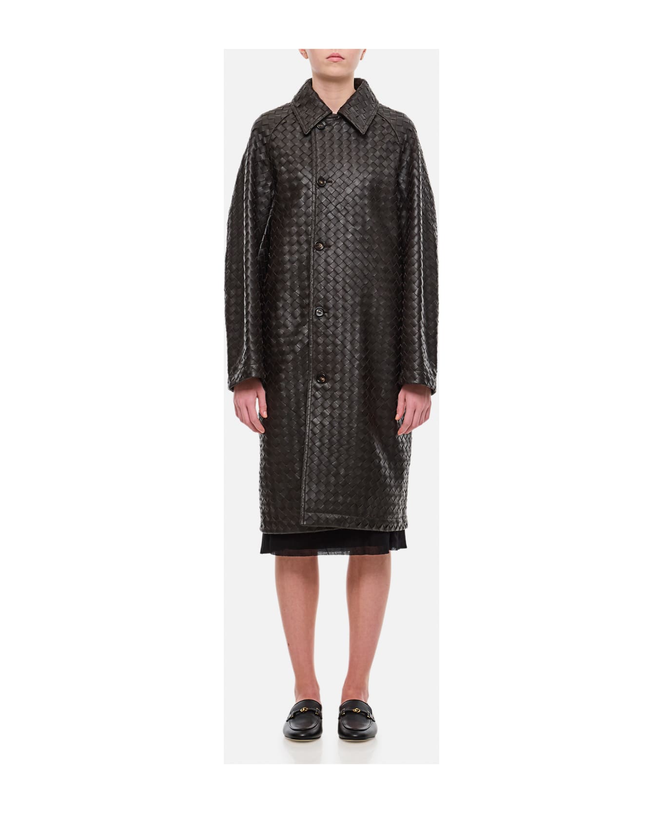 Bottega Veneta Handmade Unlined Woven Leather Coat - Brown