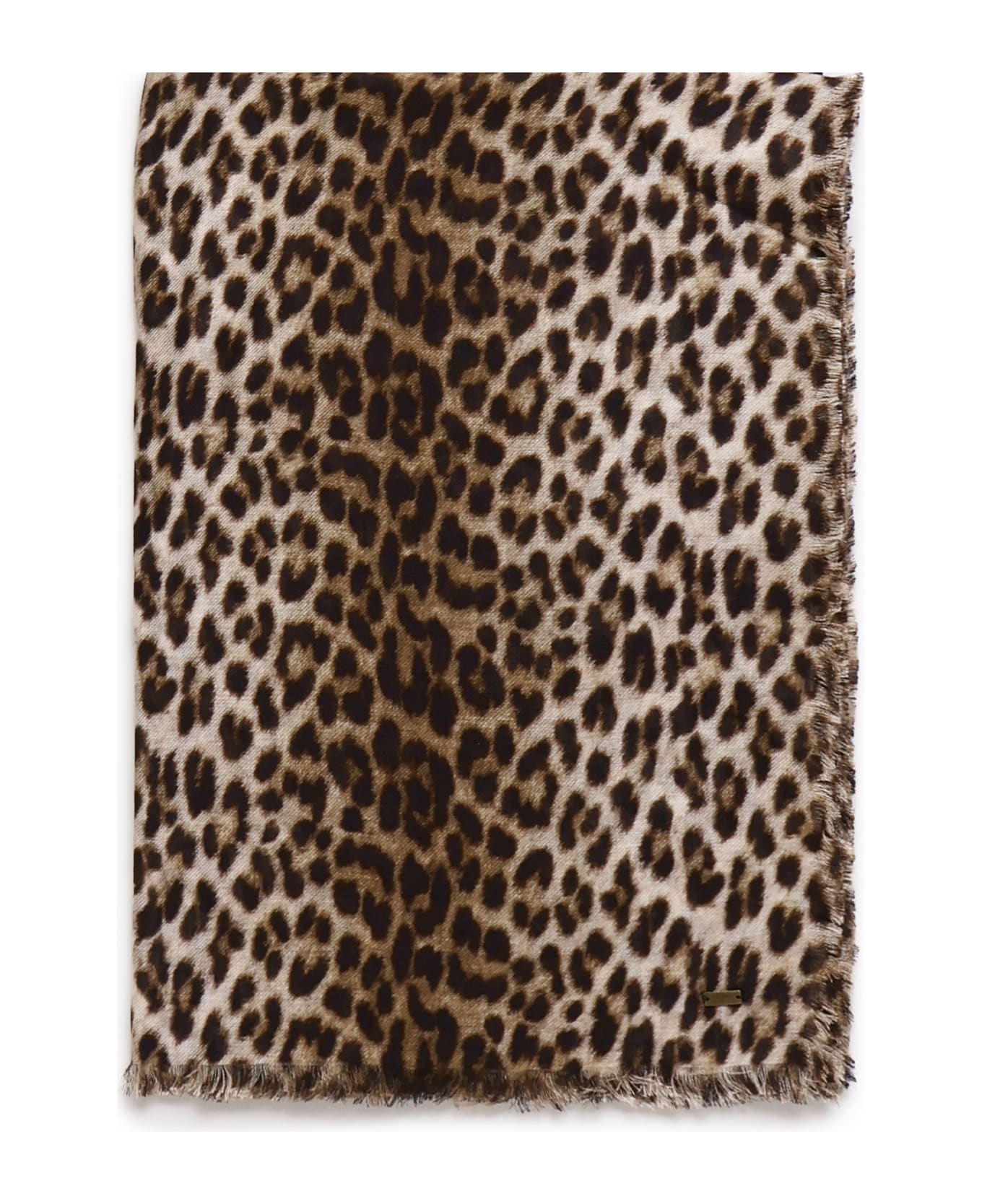 Saint Laurent Square Scarf In Leopard Modal And Cashmere - Beige