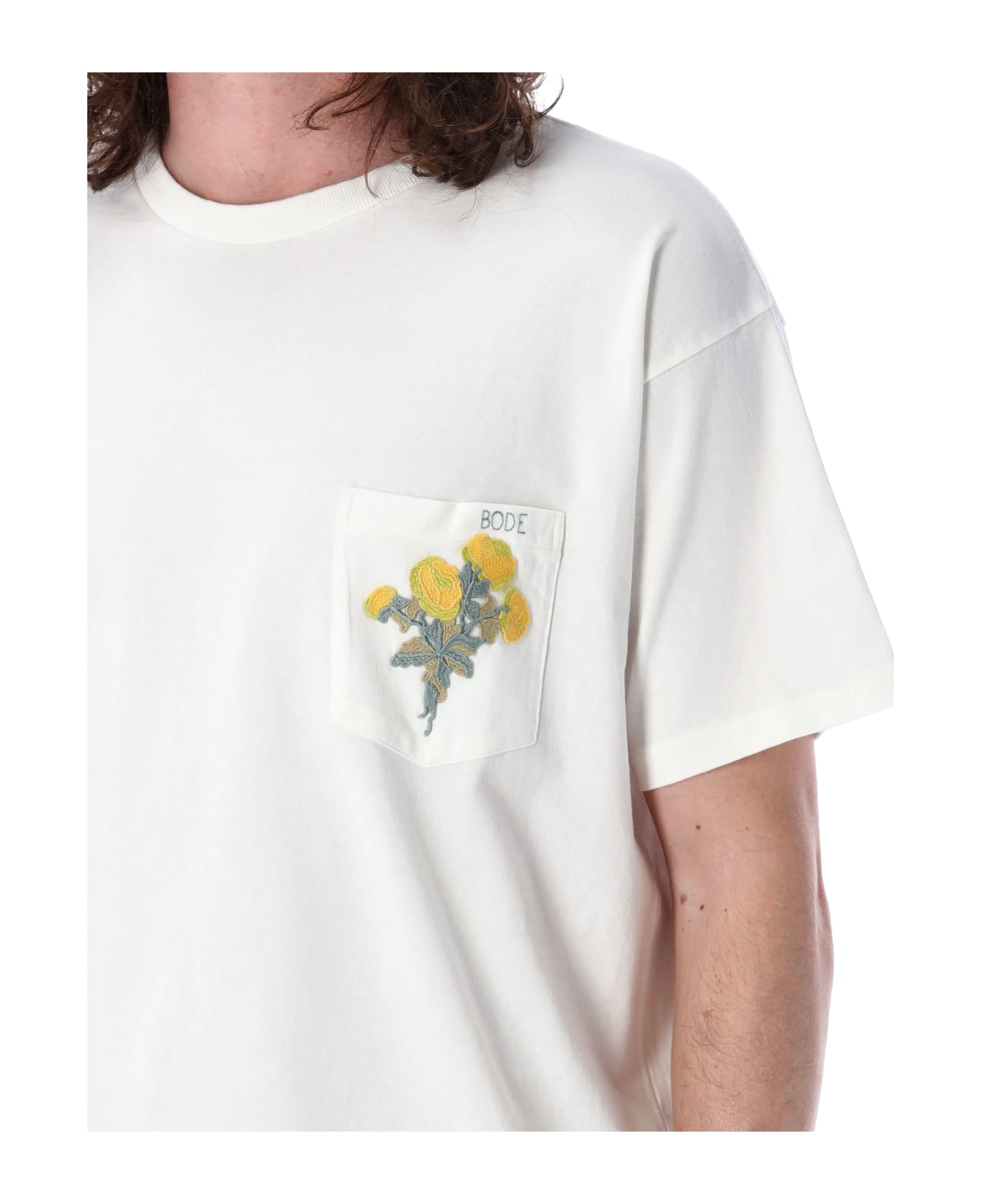 Bode Embroidered Bouquet Pocket T-shrit - CREAM