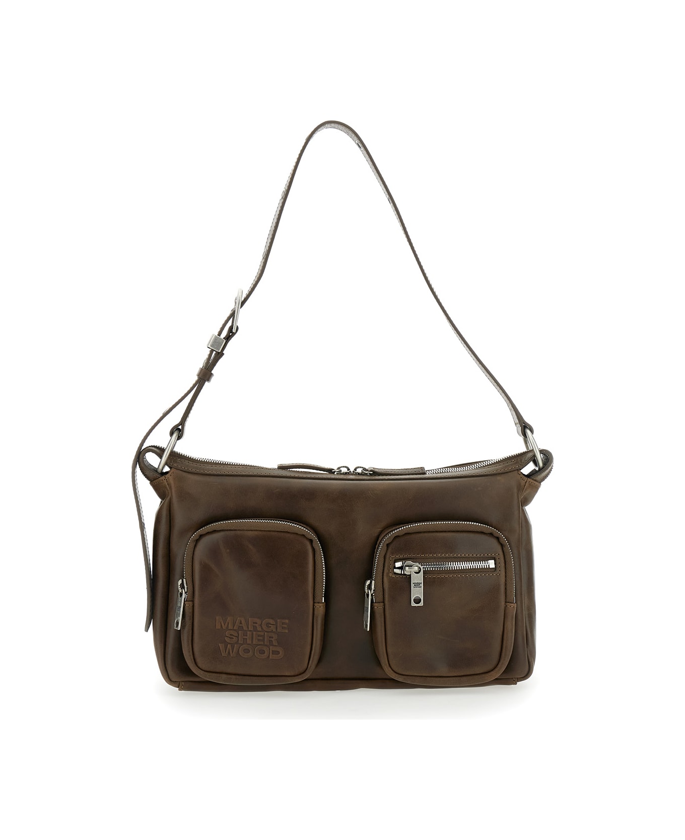 Marge Sherwood 'outpocket Hobo' Brown Crossbody Bag With Two Front Zip Pockets And Adjustable And Removable Shoulder Strap In Leather Woman - Brown