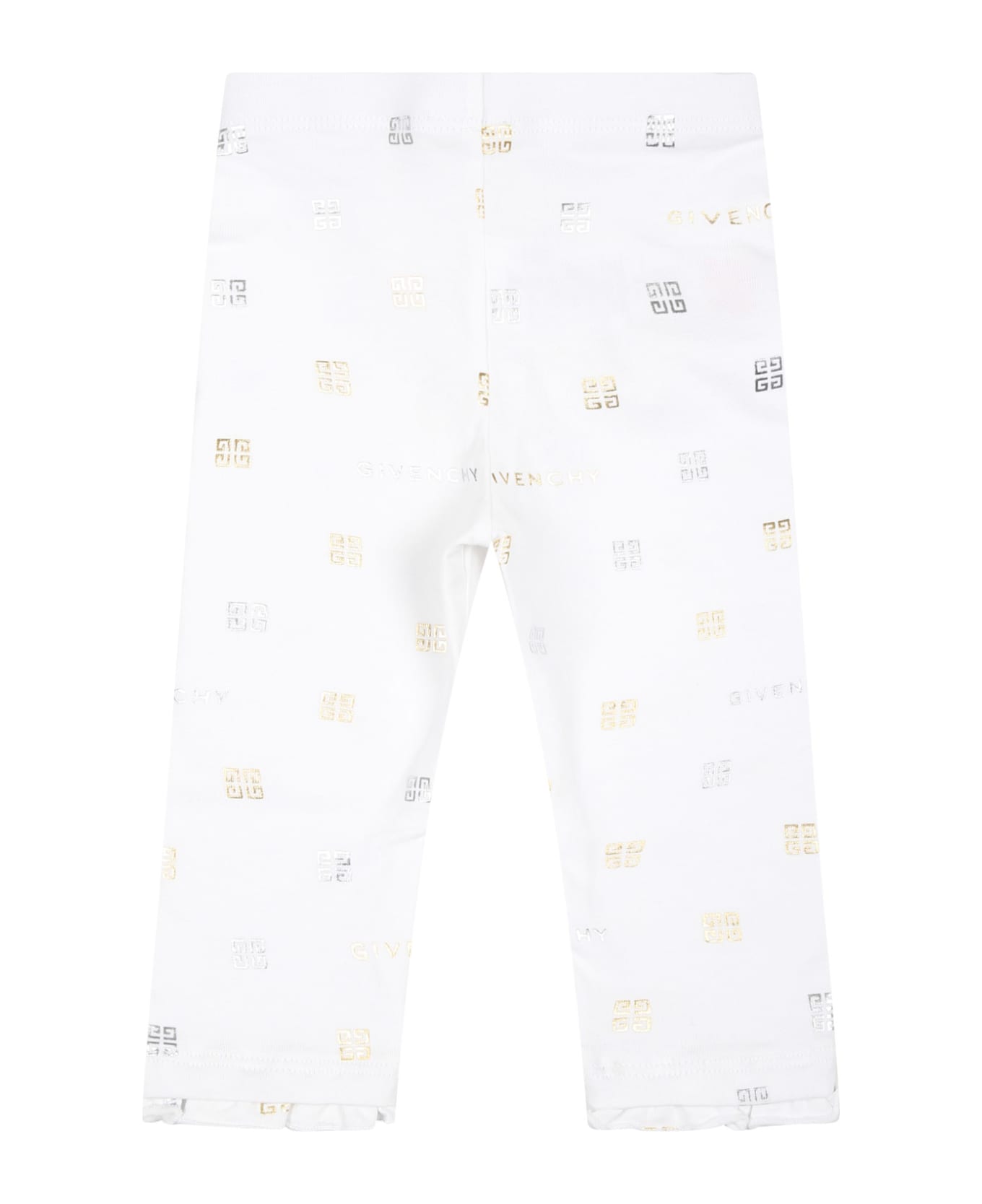 Givenchy White Leggings For Baby Girl With Logo And 4g Motif - White ボトムス