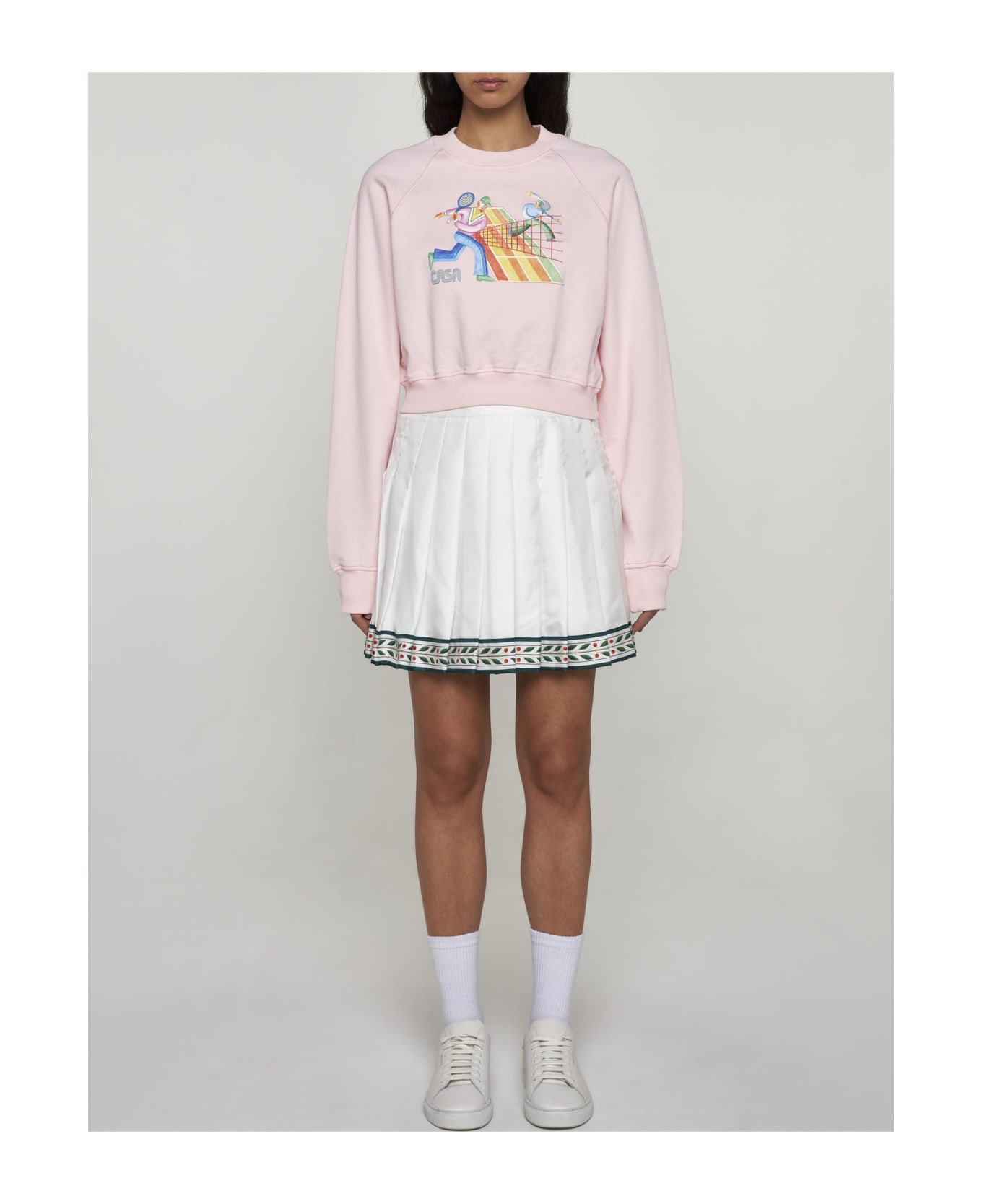 Casablanca Cotton Cropped Sweatshirt - Crayon tennis players