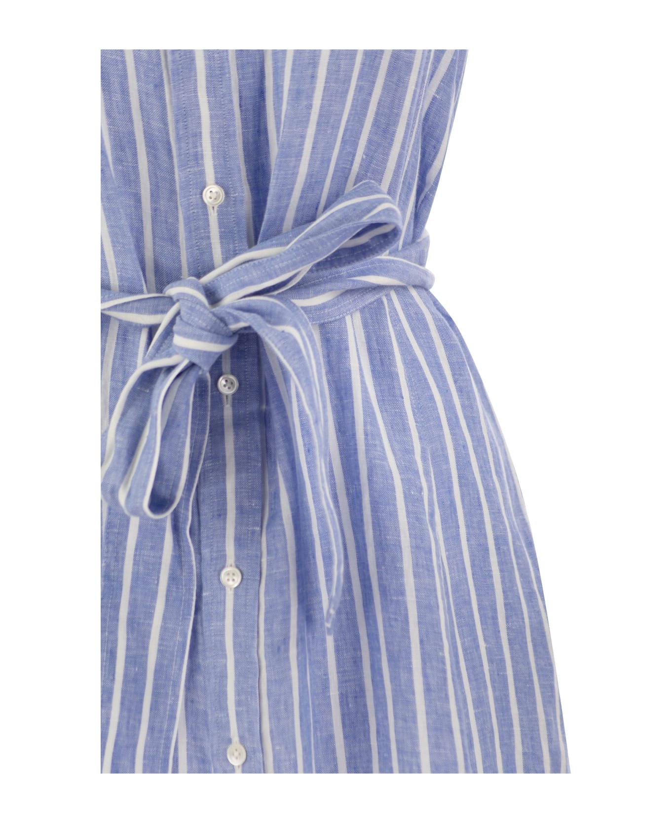 Polo Ralph Lauren Striped Linen Chemisier - Light Blue