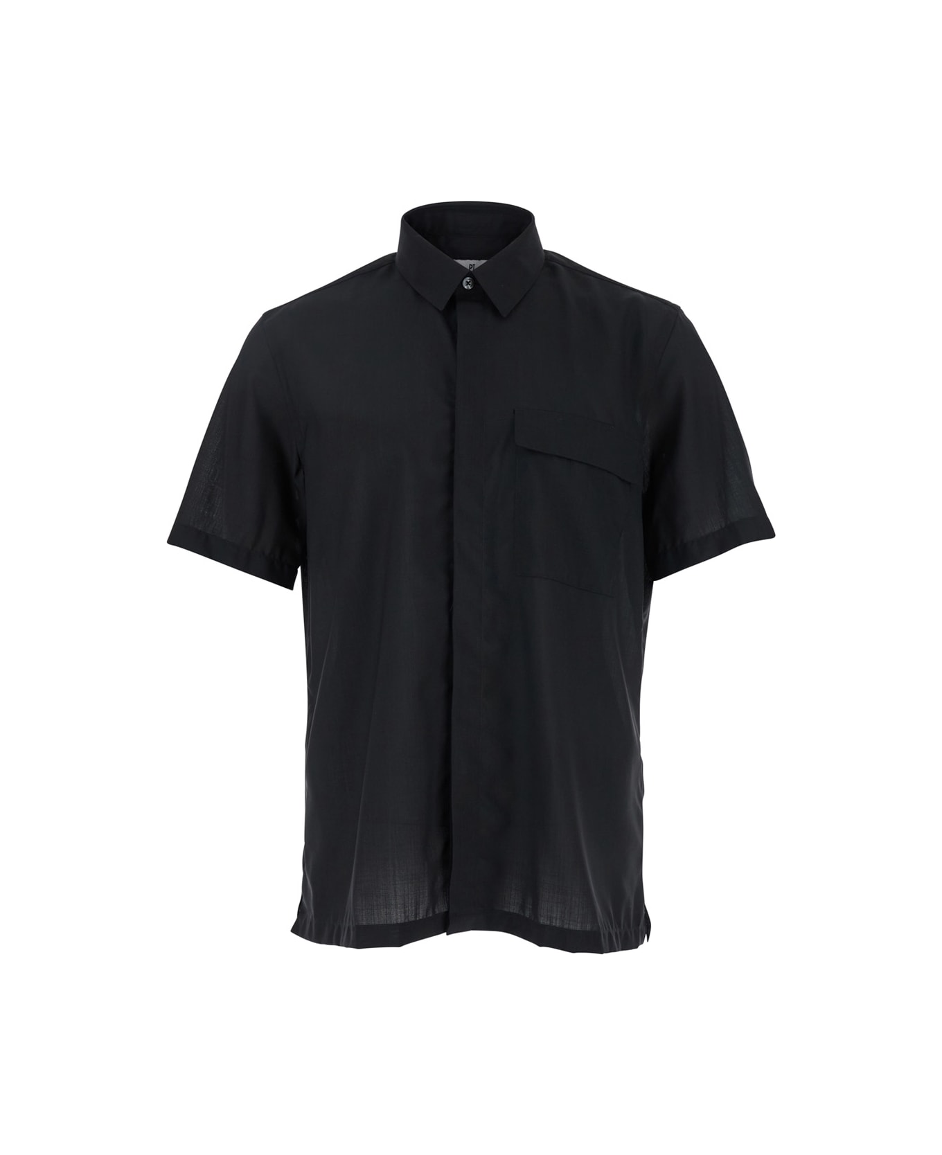 PT Torino Black Shirt With Classic Collar And Front Concealed Button Closure In Fabric Man - Black