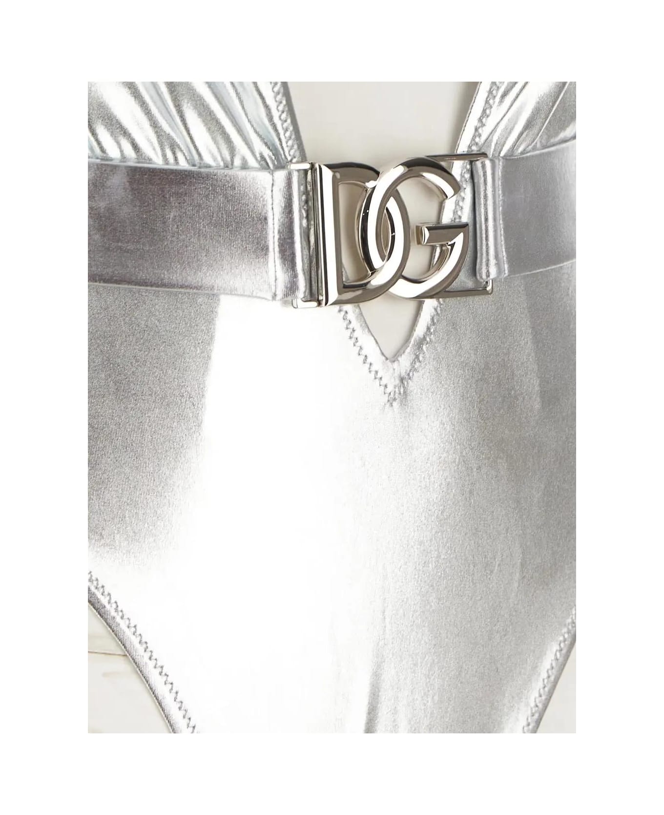 Dolce & Gabbana Metallic Logo Swimsuit - Silver