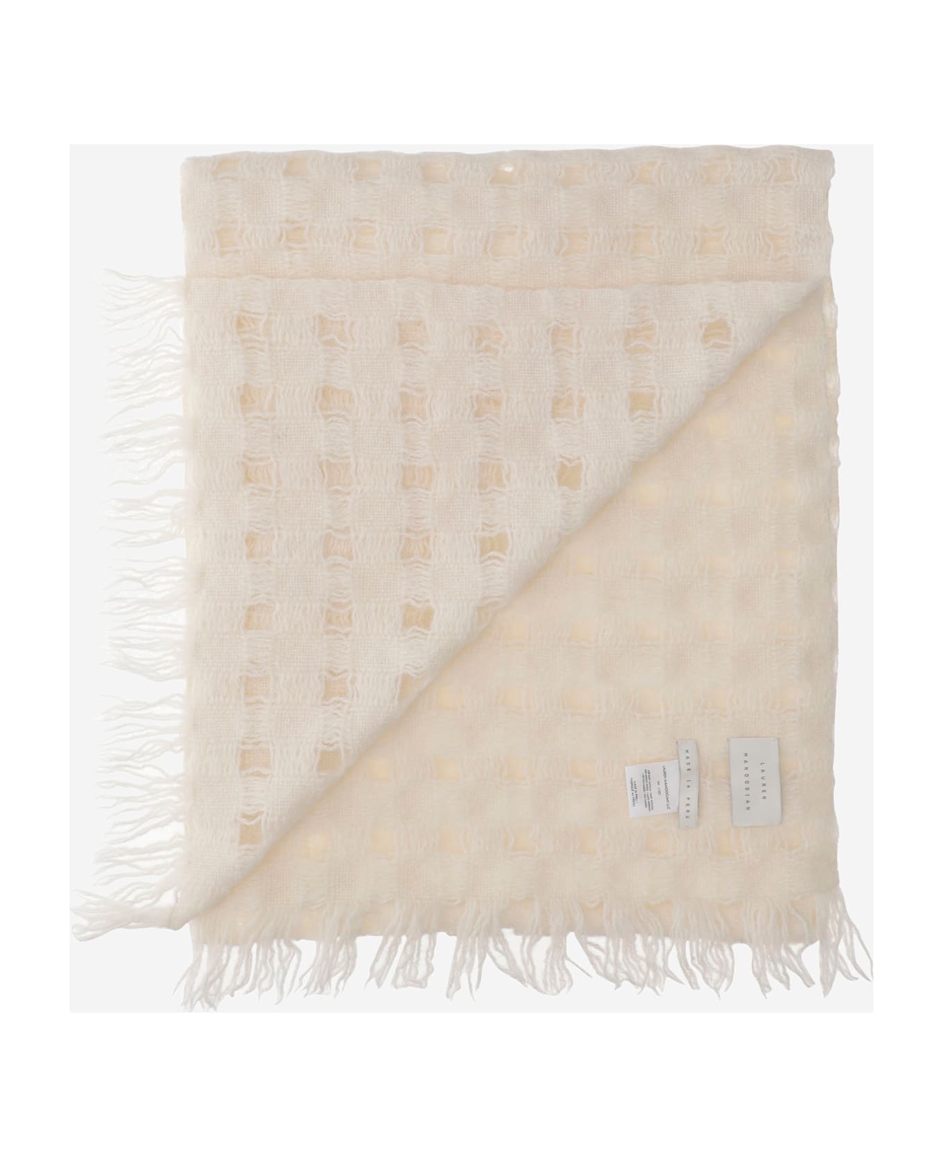 Lauren Manoogian Wool Blend Handwoven Grid Wrap Scarf - Ivory