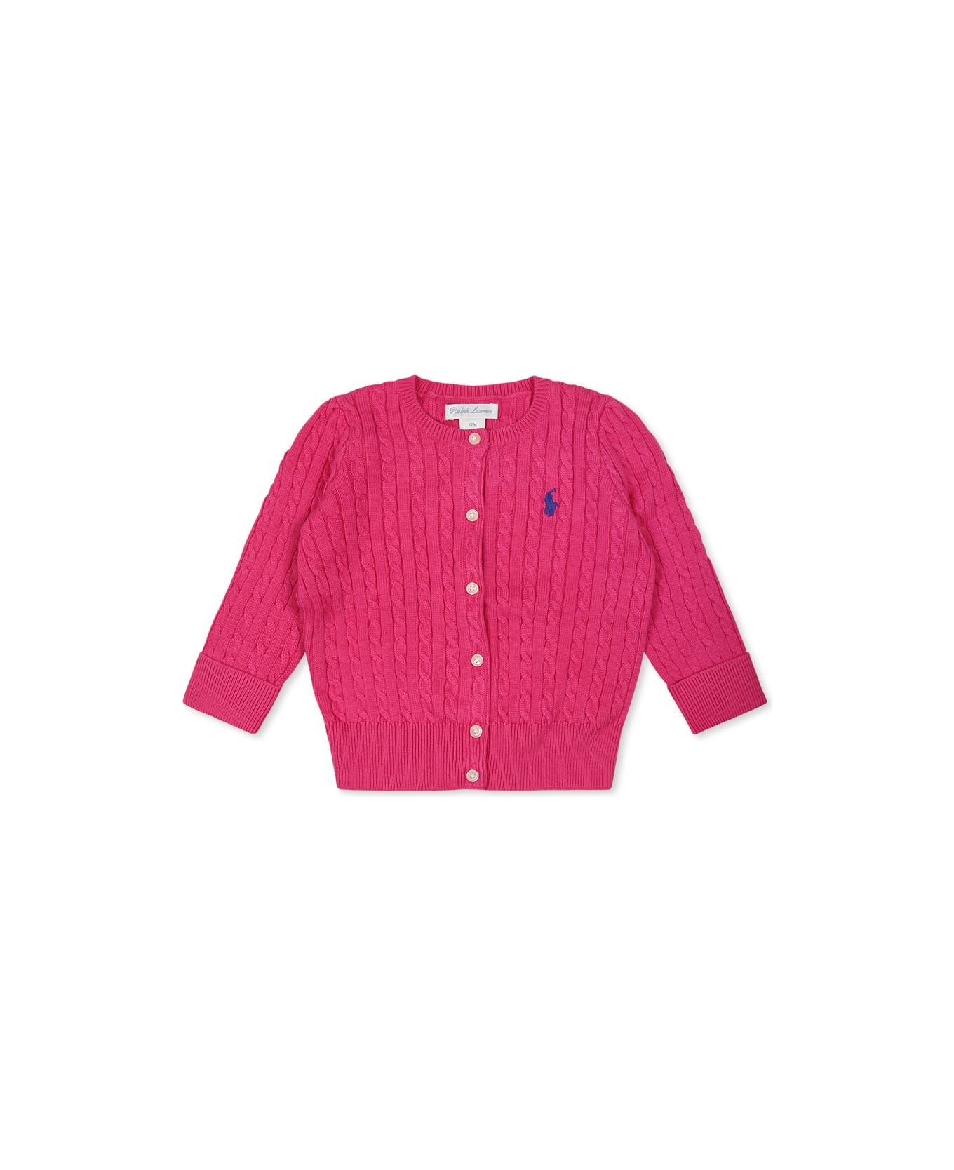 Ralph Lauren Fuchsia Cardigan For Baby Girl With Horse - Fuchsia