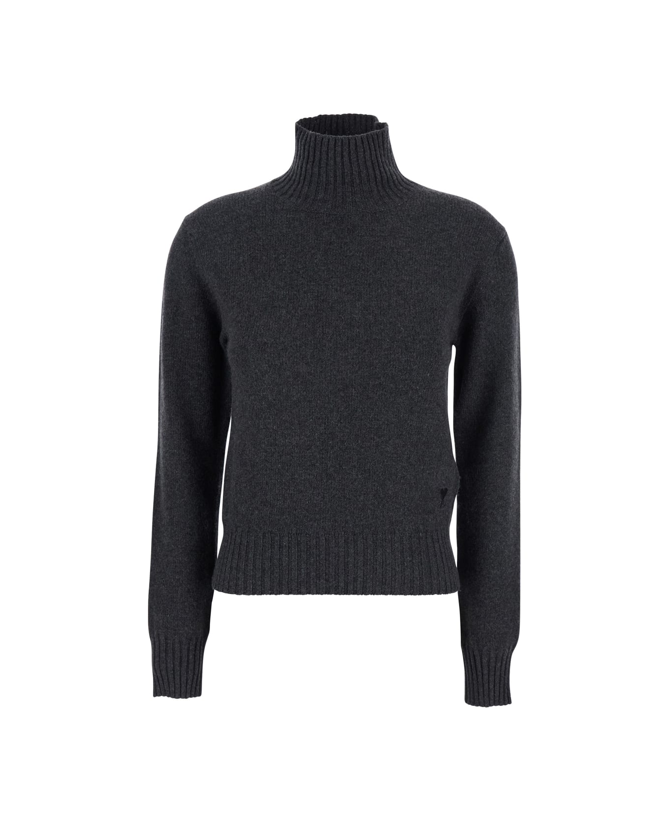Ami Alexandre Mattiussi Grey Turtleneck Sweater With Ribbed Trims In Cashmere Woman - Grey