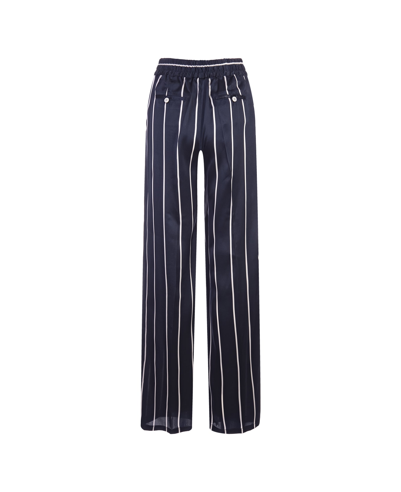 Kiton Navy Blue Striped Silk Drawstring Trousers - Blue ボトムス