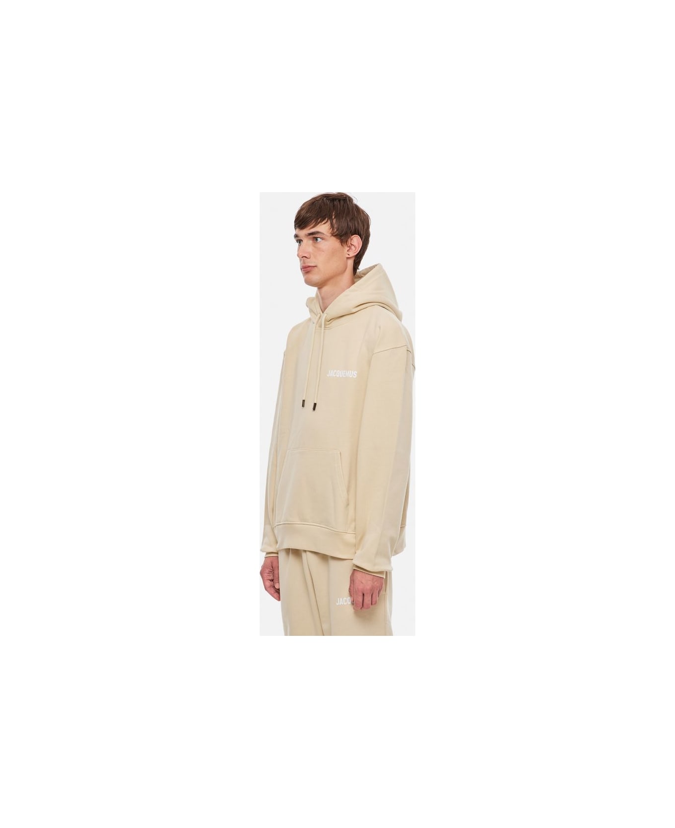Jacquemus Hoodie With Contrasting Logo Print In Cotton Man - Light beige フリース