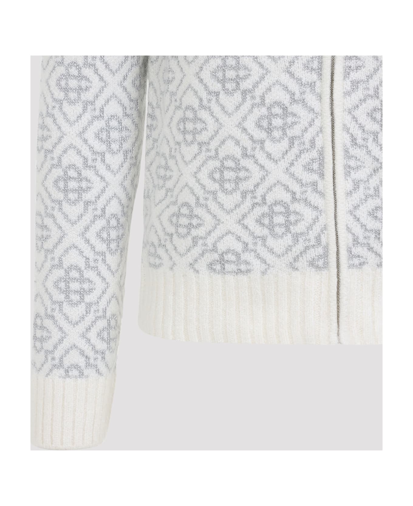 Casablanca Silver Monogram Zip Up Sweatshirt - White
