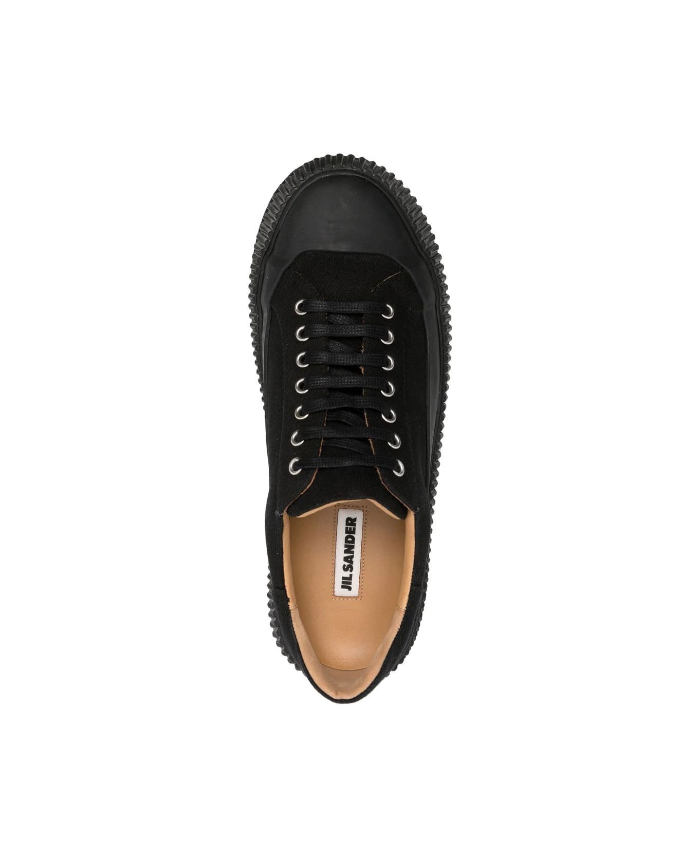 Jil Sander Low Laced Sneakers With Vulcanized Rubber Sole - Black