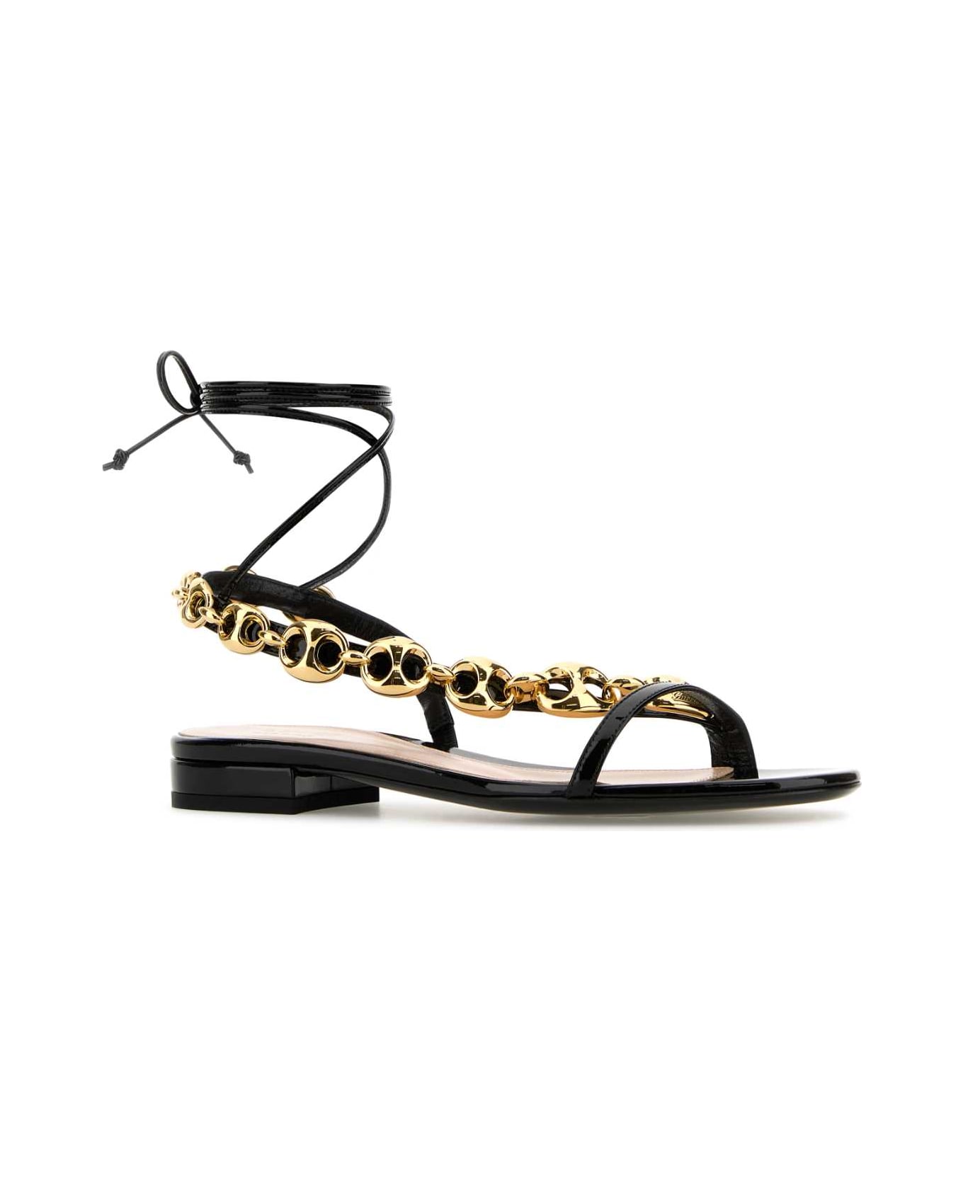 Gucci Black Leather Gucci Marina Chain Sandals - BLACKBLACKBLACK