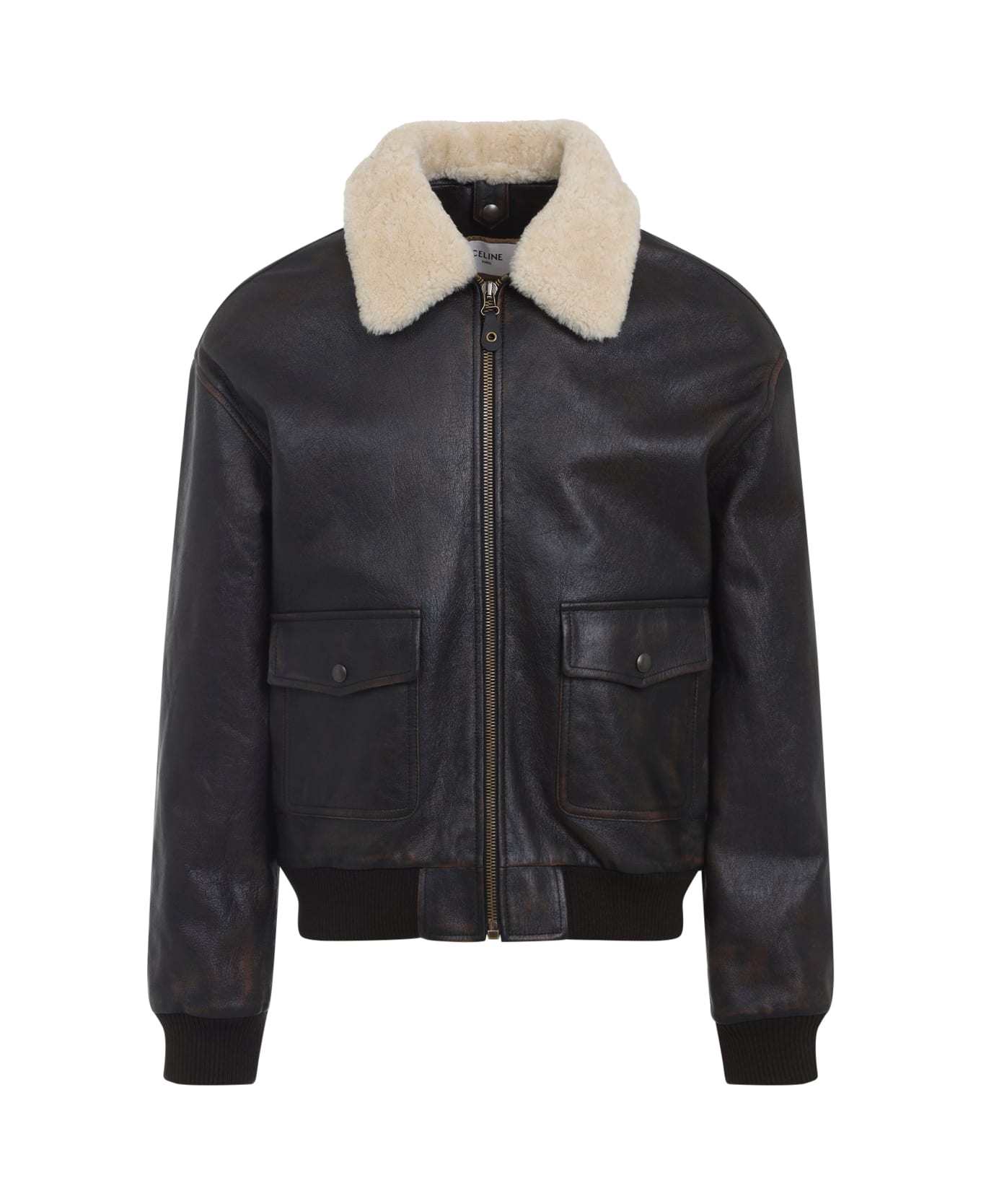 Celine Aviator Jacket - DARK BROWN / CREAM