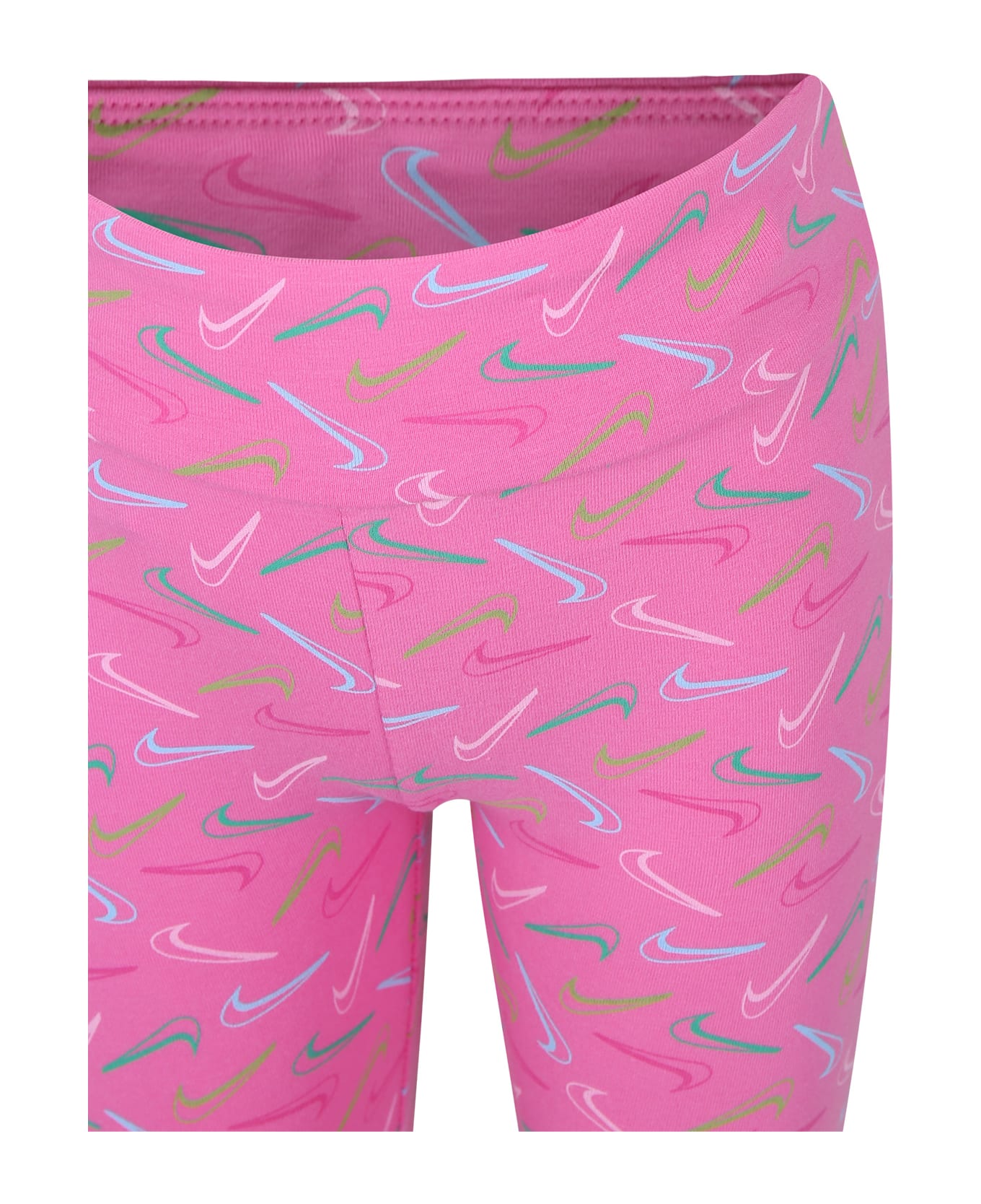 Nike Fuchsia Leggings For Girl With Multicolor Swoosh - Fuchsia ボトムス