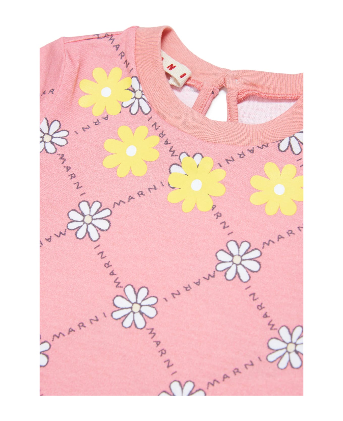 Marni Mt57b T-shirt Marni Peach Pink Cotton T-shirt With Daisy Pattern - Peach blossom
