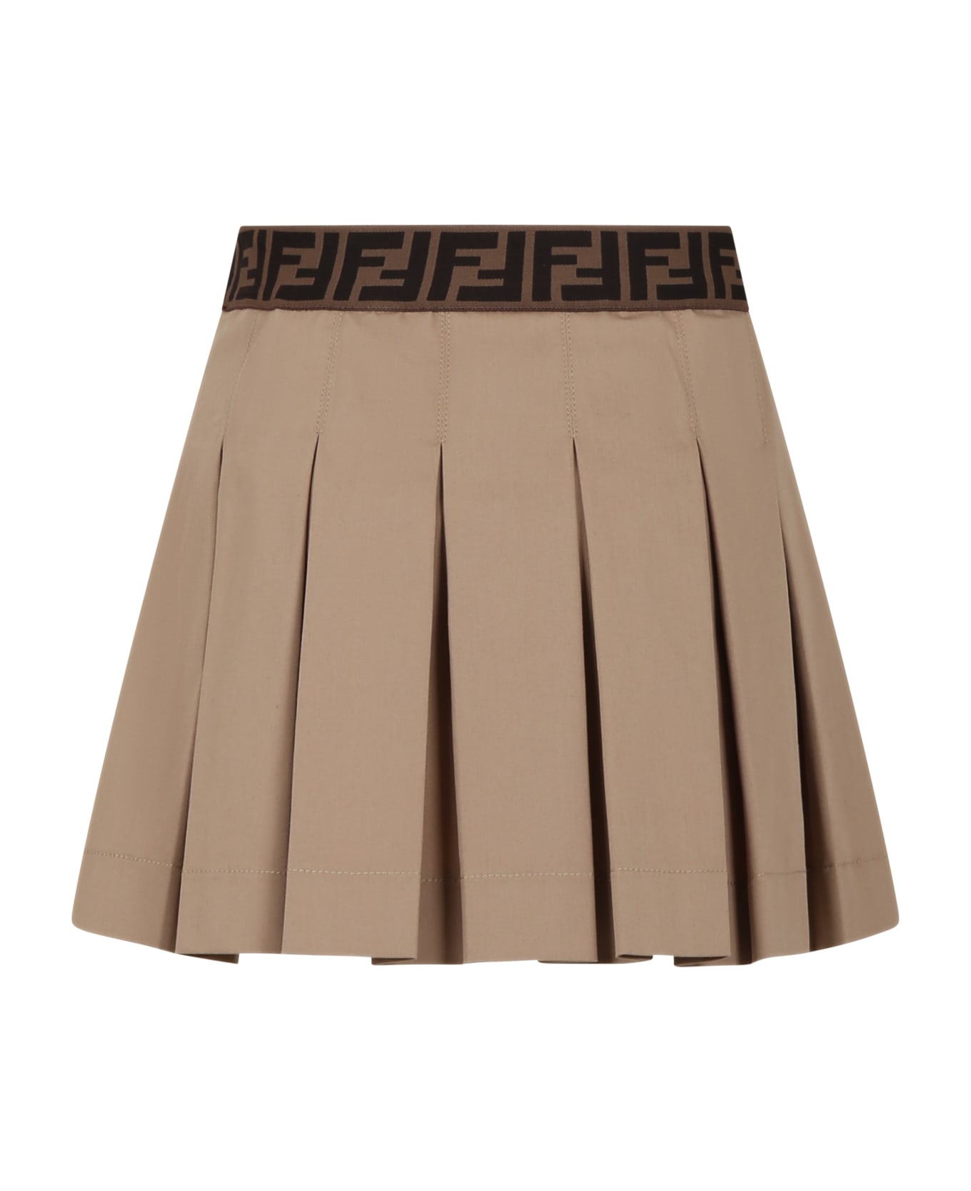 Fendi Beige Casual Skirt For Girls With Baguette And Ff Logo - Beige ボトムス