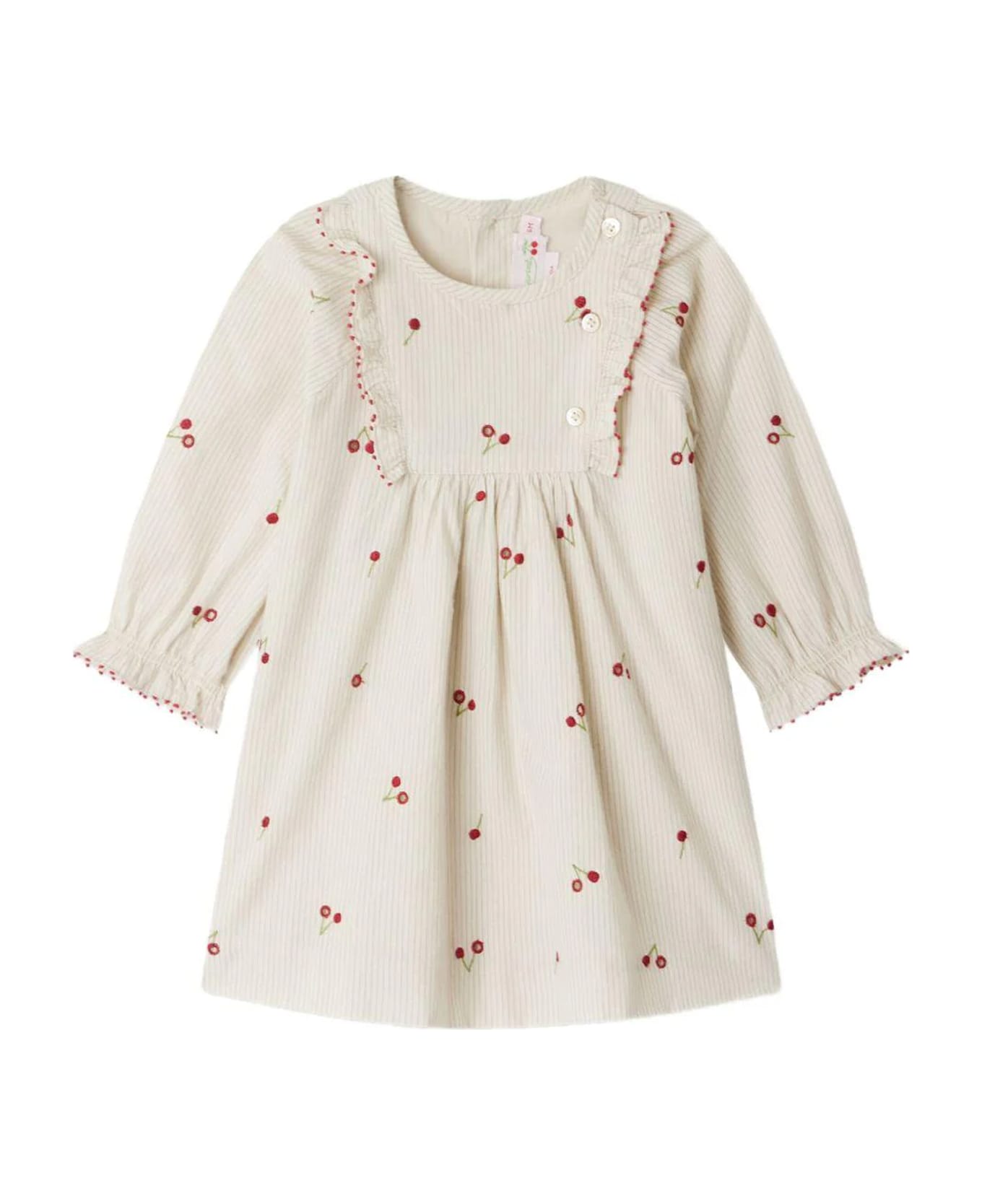 Bonpoint Ivory Dress For Baby Girl With Cherries - Ivory