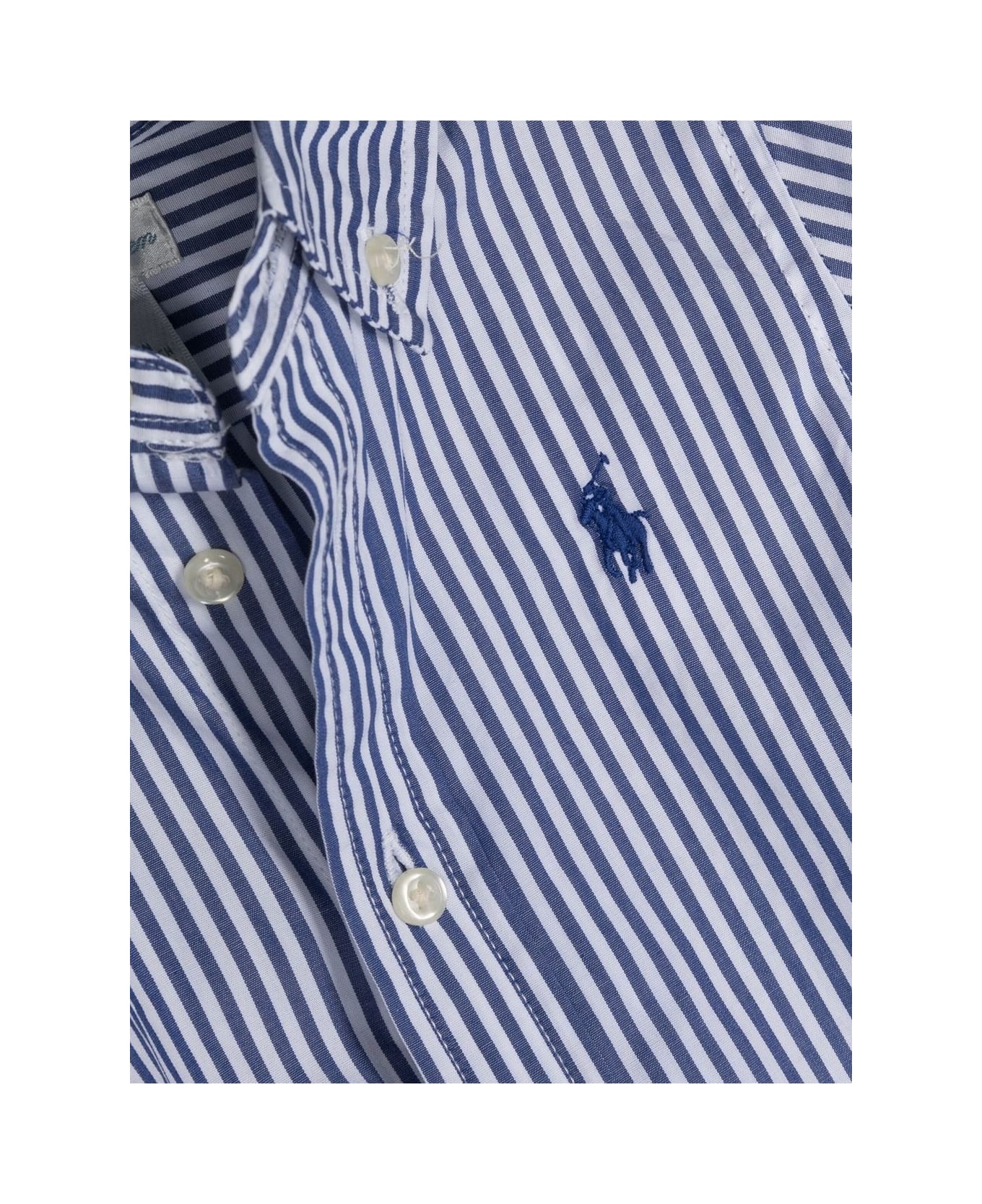 Ralph Lauren Navy Blue And White Striped Cotton Poplin Shirt - Blue