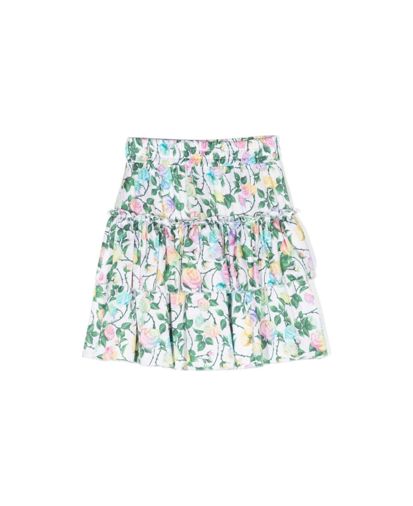 Chiara Ferragni Multicolor Flounced Mini Skirt With Floreal Print In Viscose Girl - Multicolor