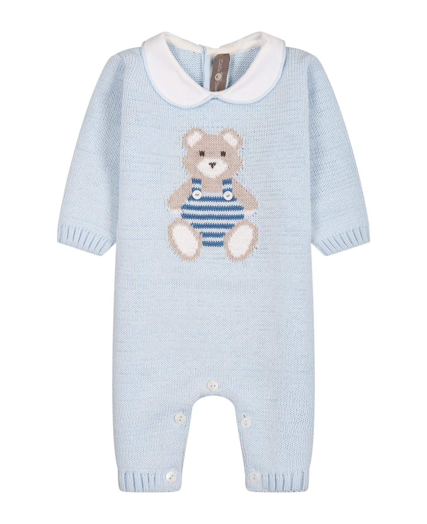 Little Bear Light Blue Romper For Baby Boy With Bear - Cielo ボディスーツ＆セットアップ
