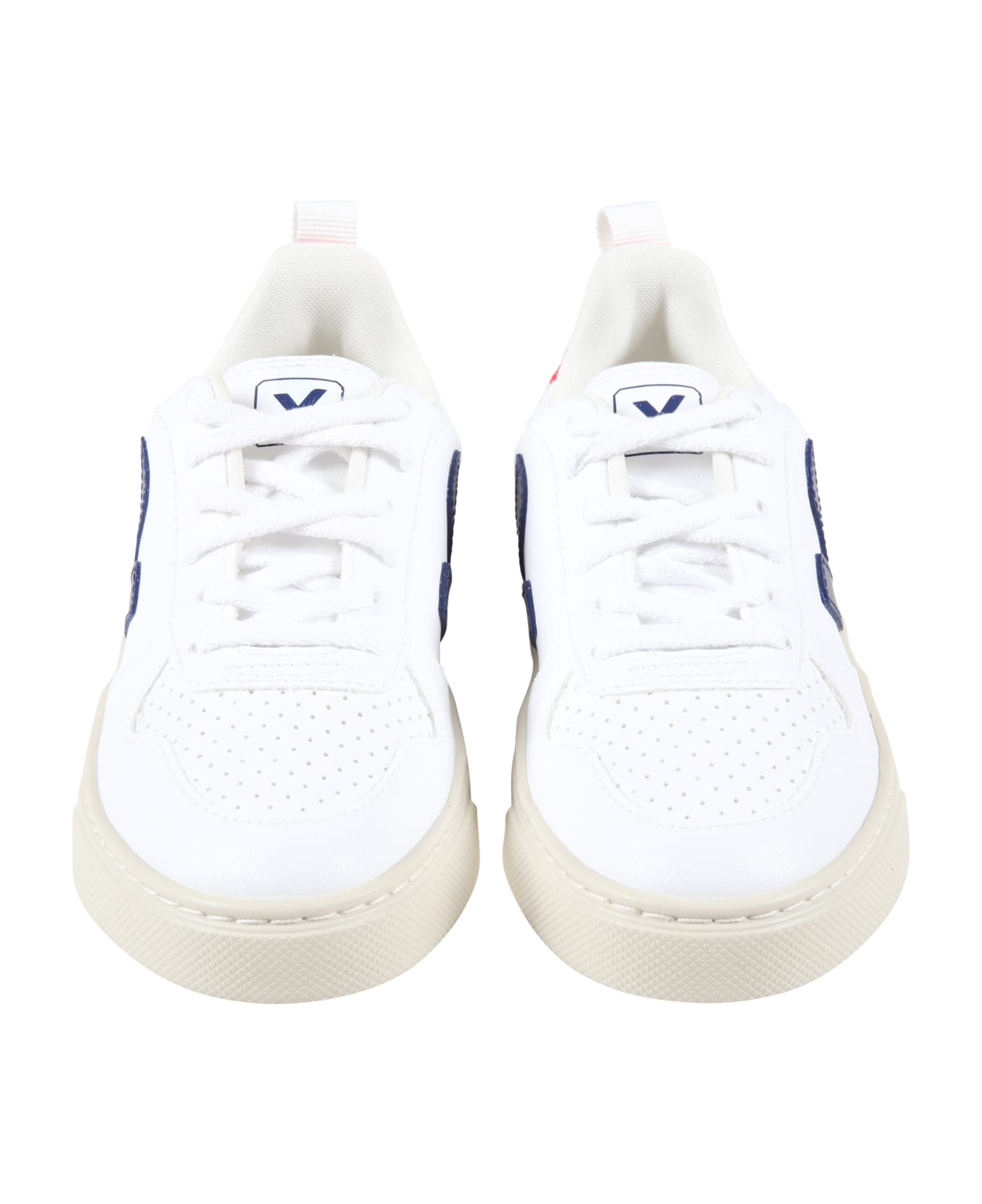 Veja White Sneakers For Kids With Blue Logo - White