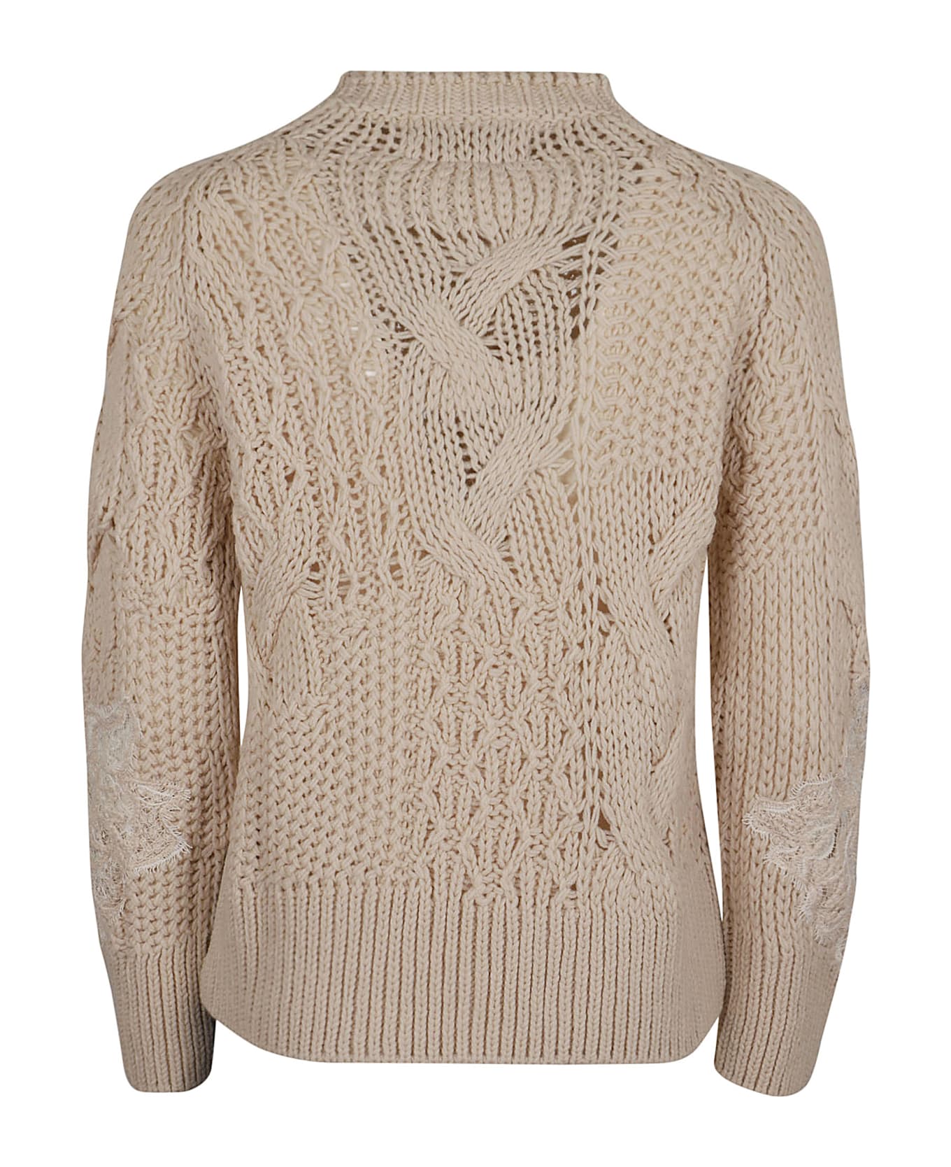 Ermanno Scervino Long Sleeve Round Neck Sweater - White Smok