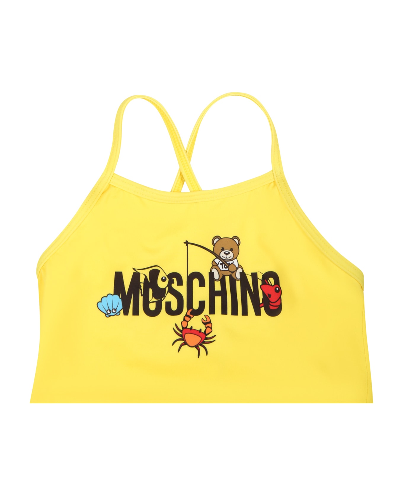 Moschino Yellow Swimsuit For Baby Girl With Teddy Bear And Marine Animals - Yellow