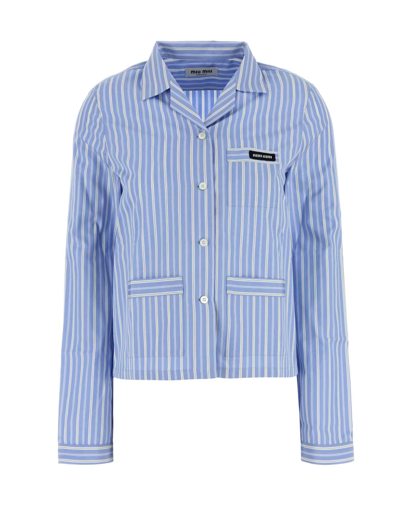 Miu Miu Embroidered Poplin Shirt - CELESTE