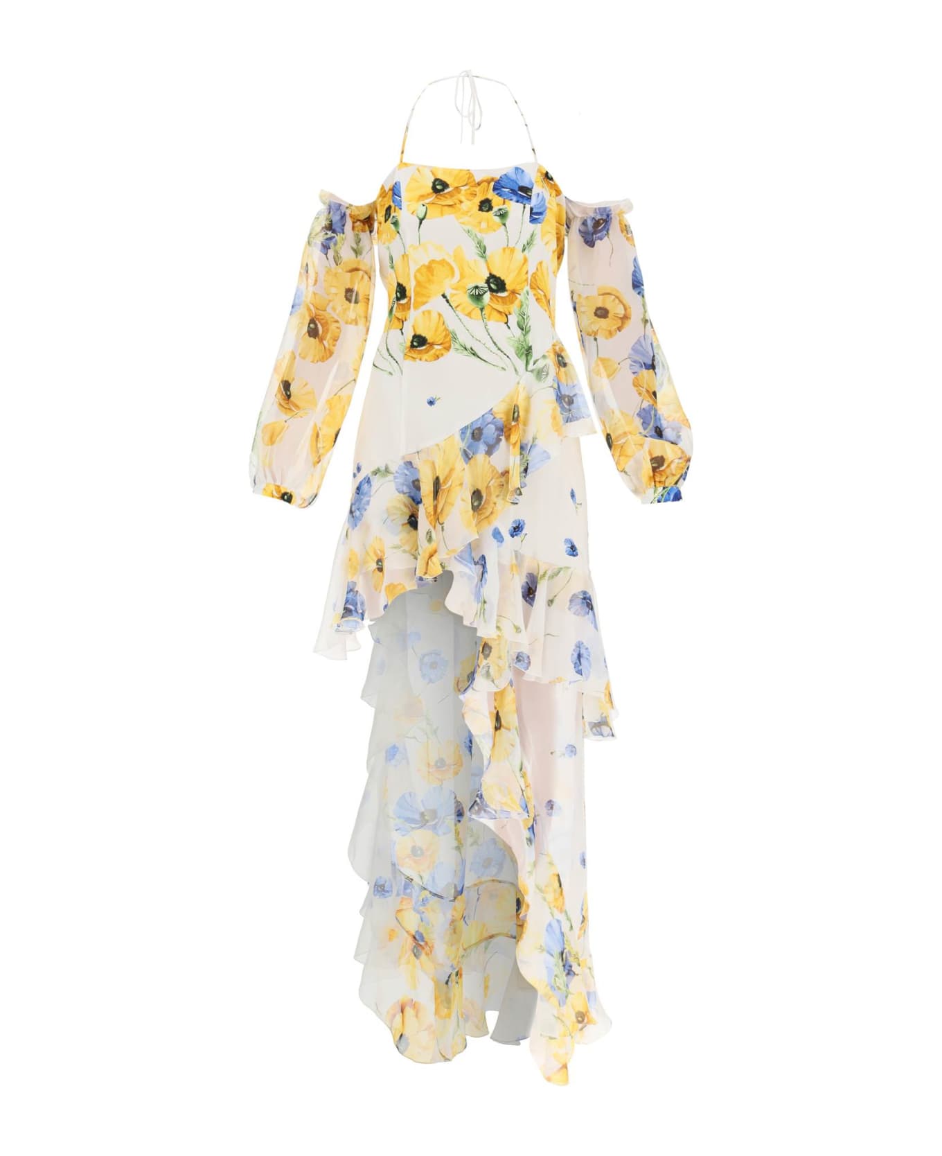 Raquel Diniz 'luna' Asymmetric Silk Dress - YELLOW BLUE BLOSSOM (White)