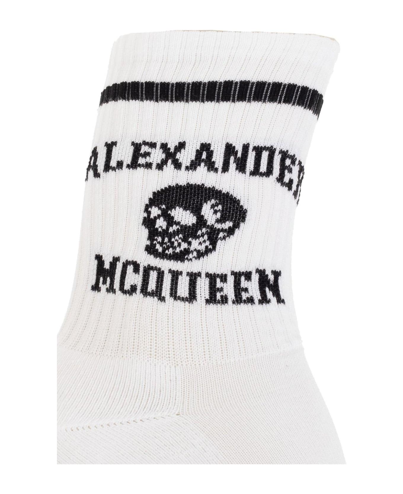 Alexander McQueen Logo Skull Intarsia Knitted Socks - WHITE/BLACK 靴下
