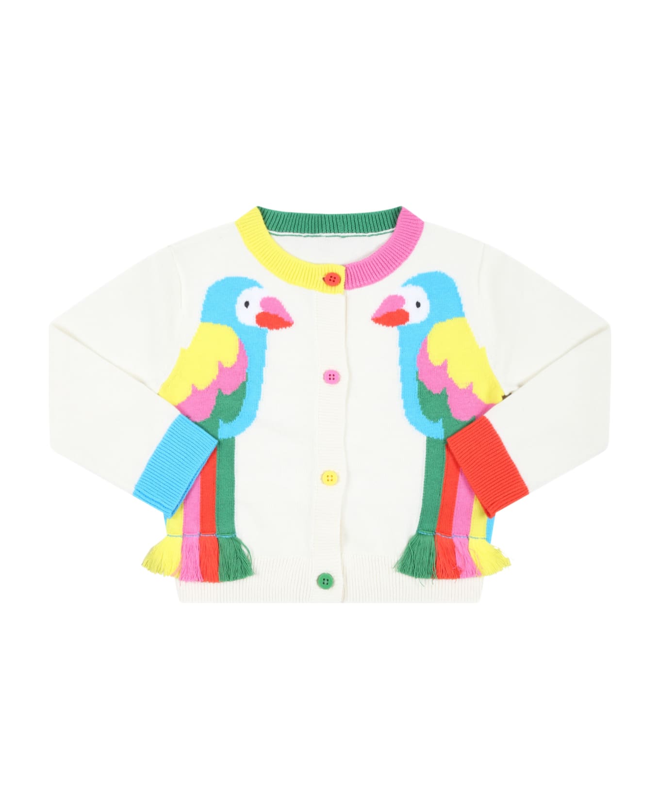 Stella McCartney Kids Ivory Cardigan For Baby Girl With Parrots - White