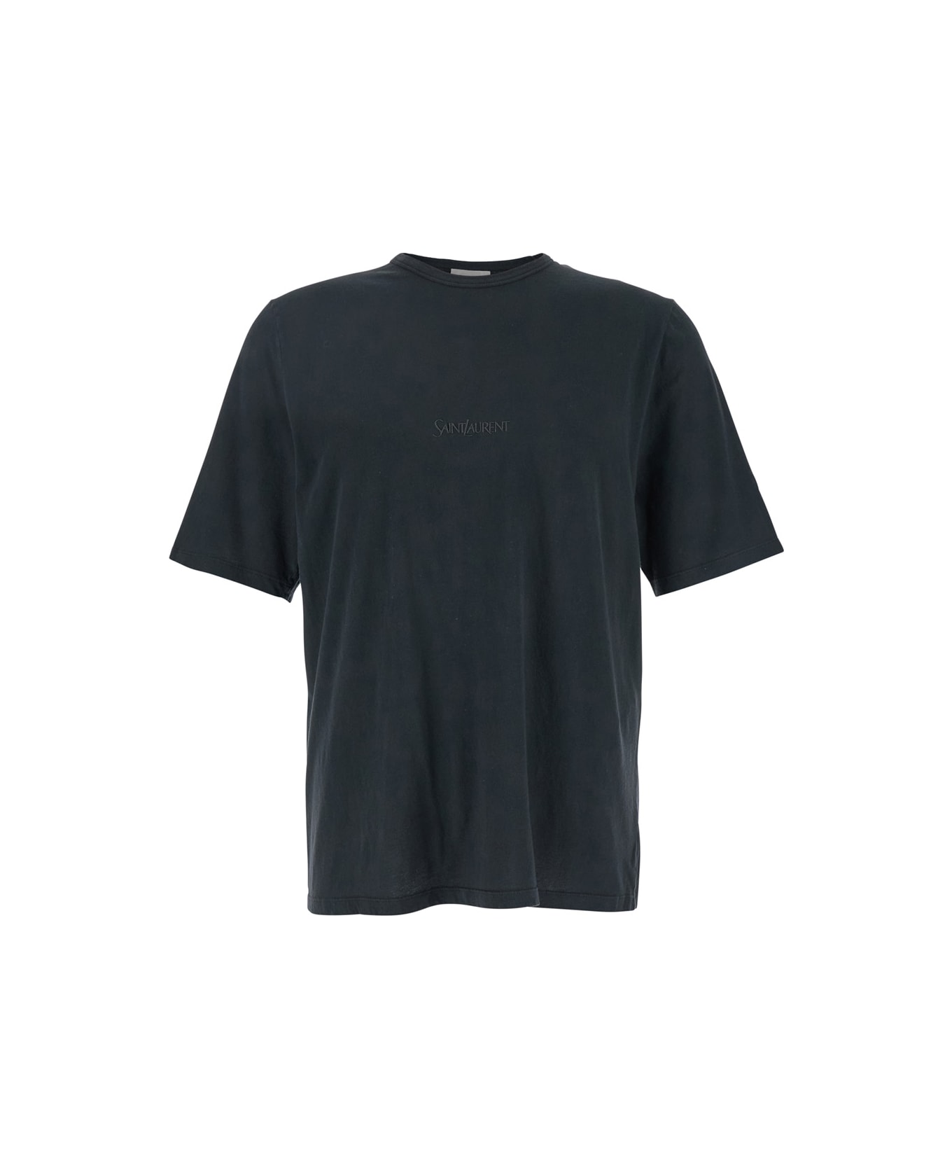 Saint Laurent Dark Grey T-shirt With Logo Lettering On The Front Tone-on-tone In Cotton Man - Grey