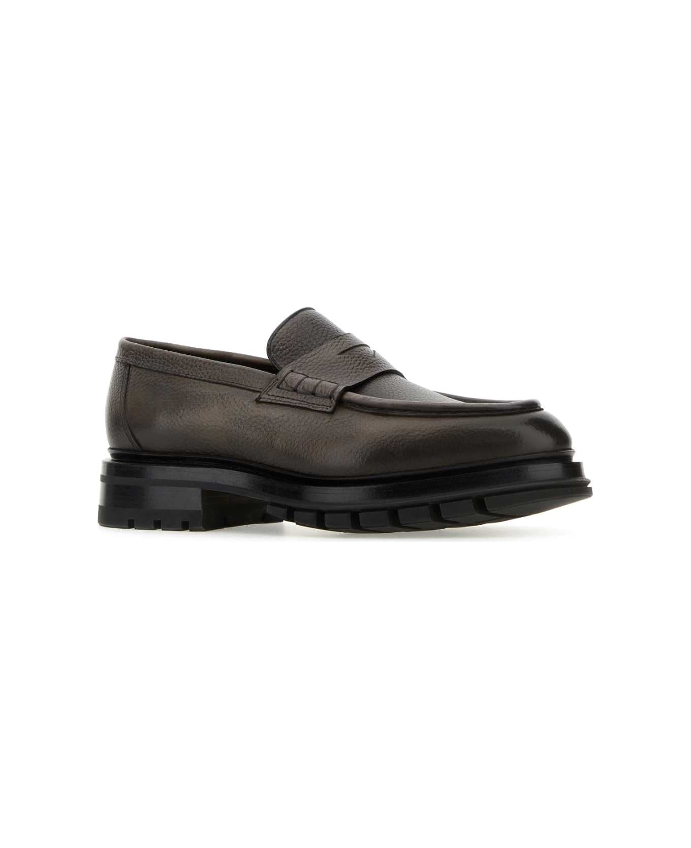 Santoni Dark Grey Leather Loafers - G27