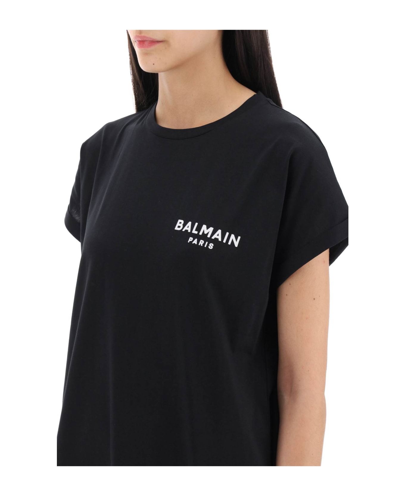 Balmain Flocked Logo T-shirt - Noir/blanc