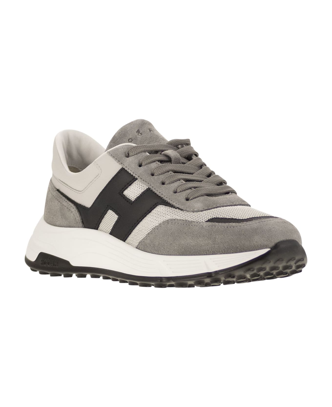 Hogan Hyperlight - Leather And Textile Trainers With Side H - Grey/blue
