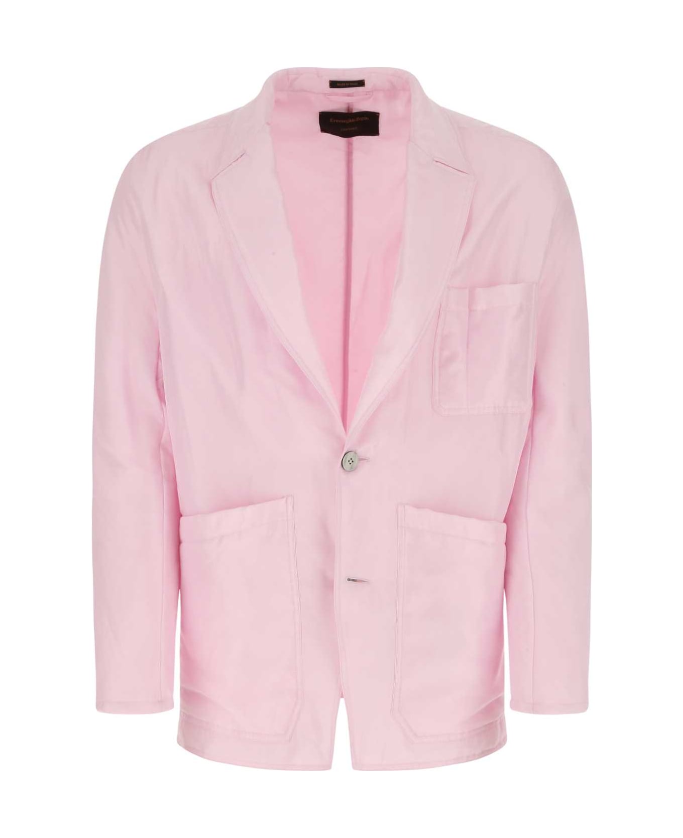 Zegna Pastel Pink Silk Padded Blazer - PINK