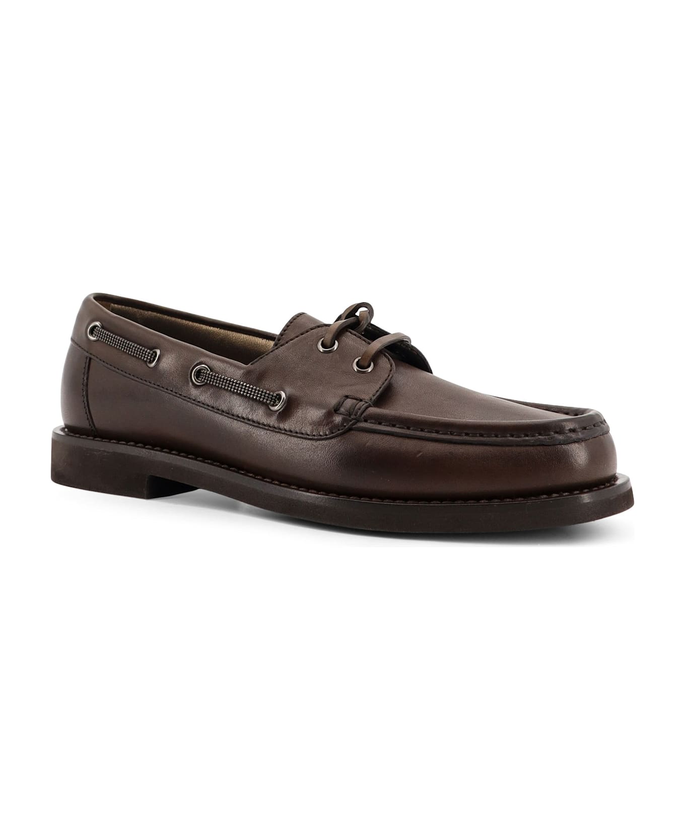 Brunello Cucinelli Leather Loafers With Monili Detail - Corvino