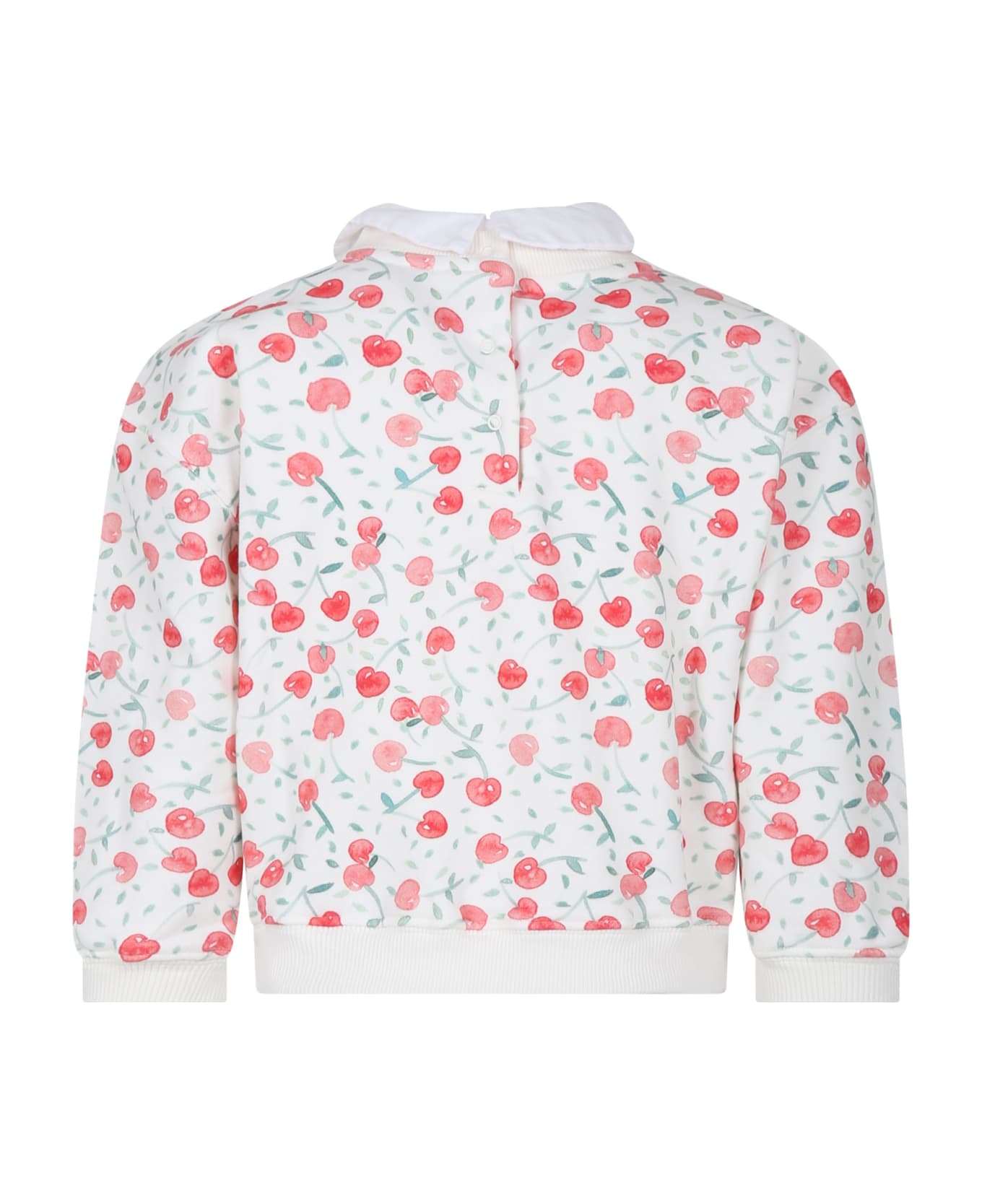 Bonpoint Ivory Sweatshirt For Girl With Iconic Cherries - White ニットウェア＆スウェットシャツ